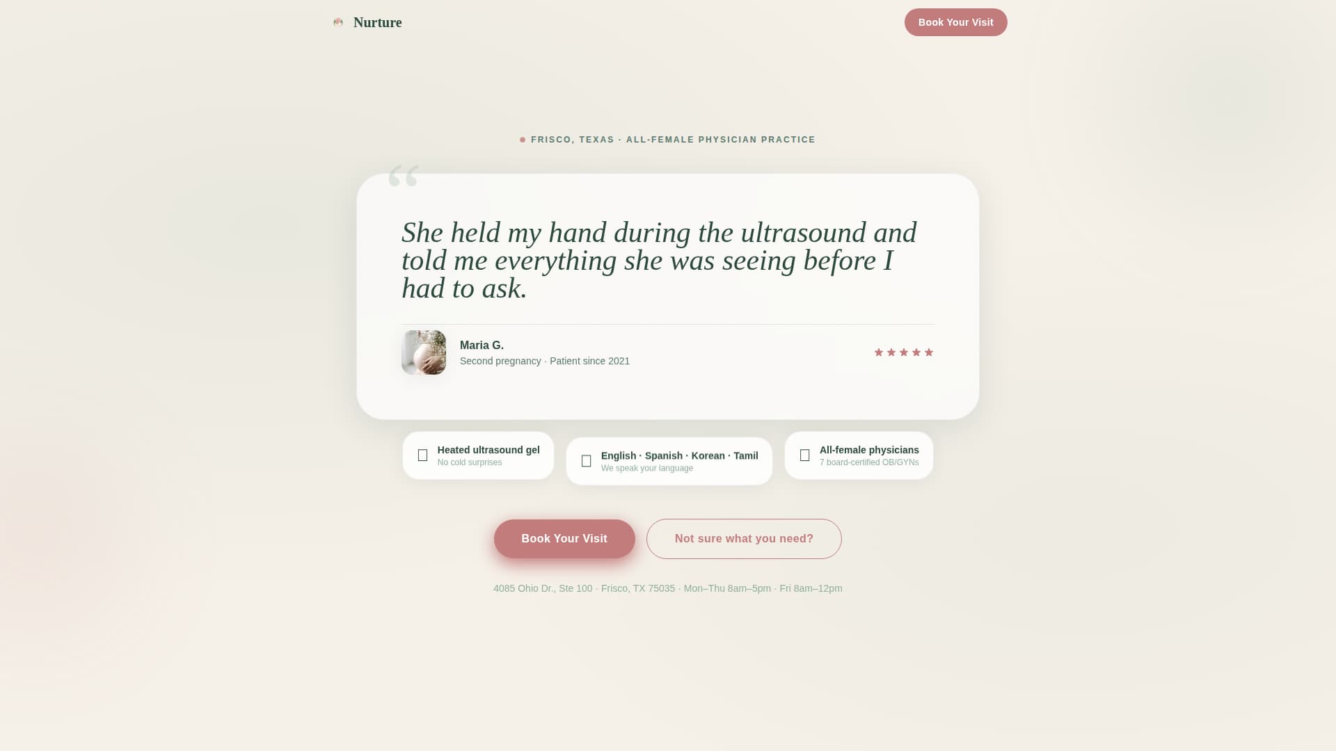 Nurture - Compassionate OB/GYN Landing Page Template