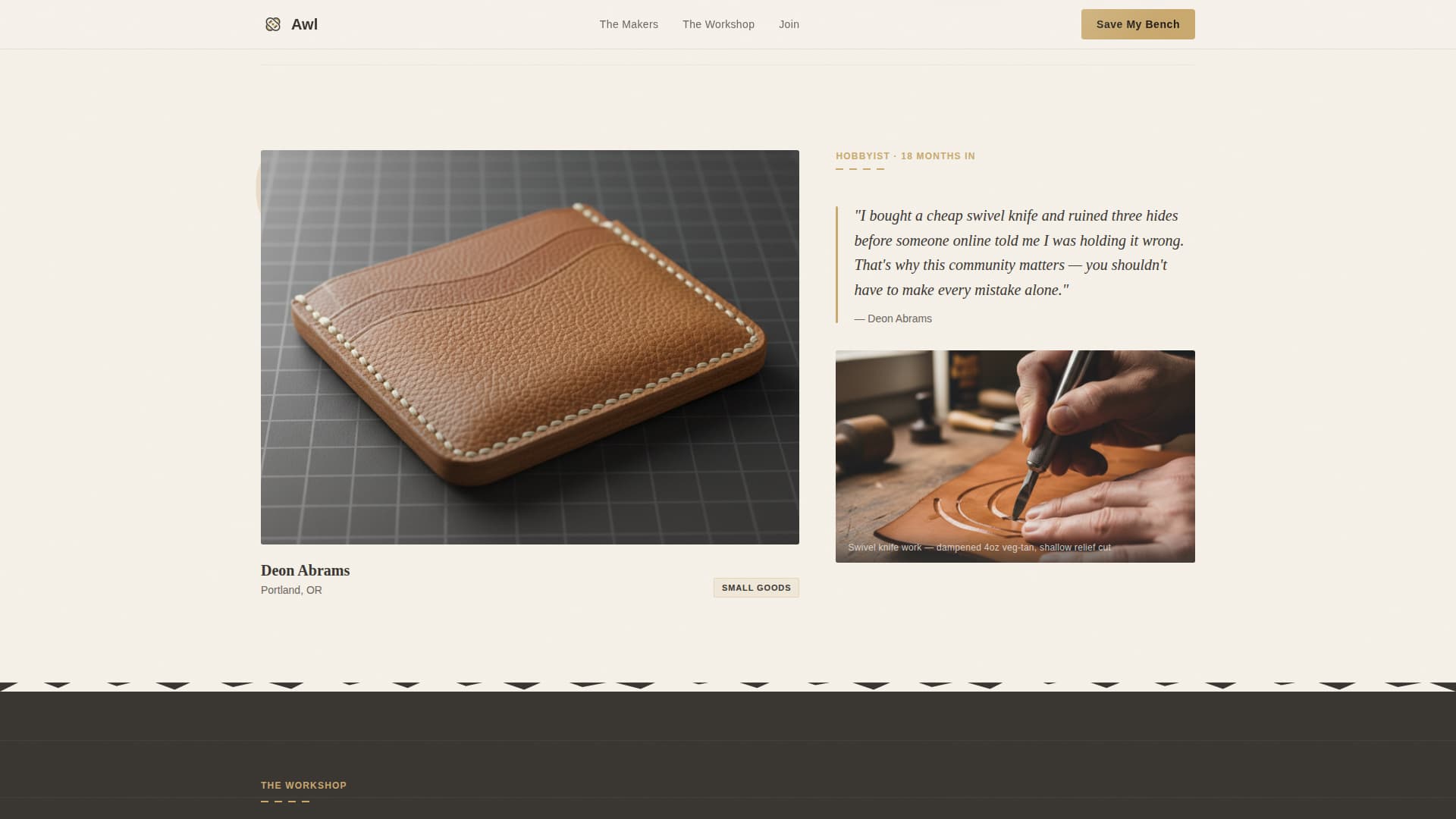 Awl — Premium Leather Crafting Landing Page Template