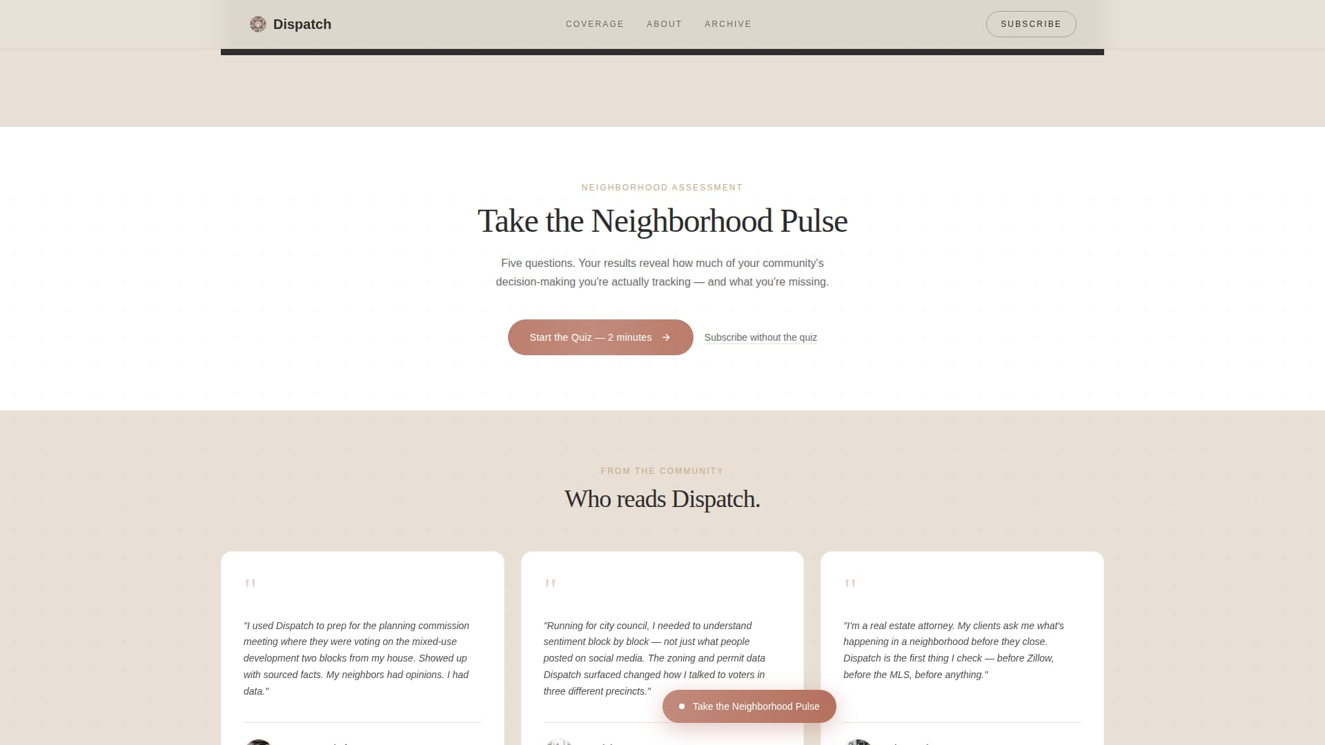 Dispatch - Authoritative Community Landing Page Template
