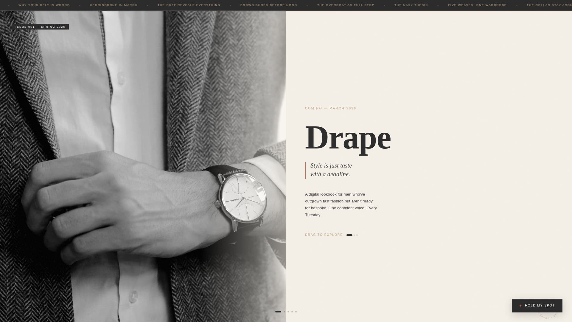 Drape - Editorial Menswear Landing Page Template