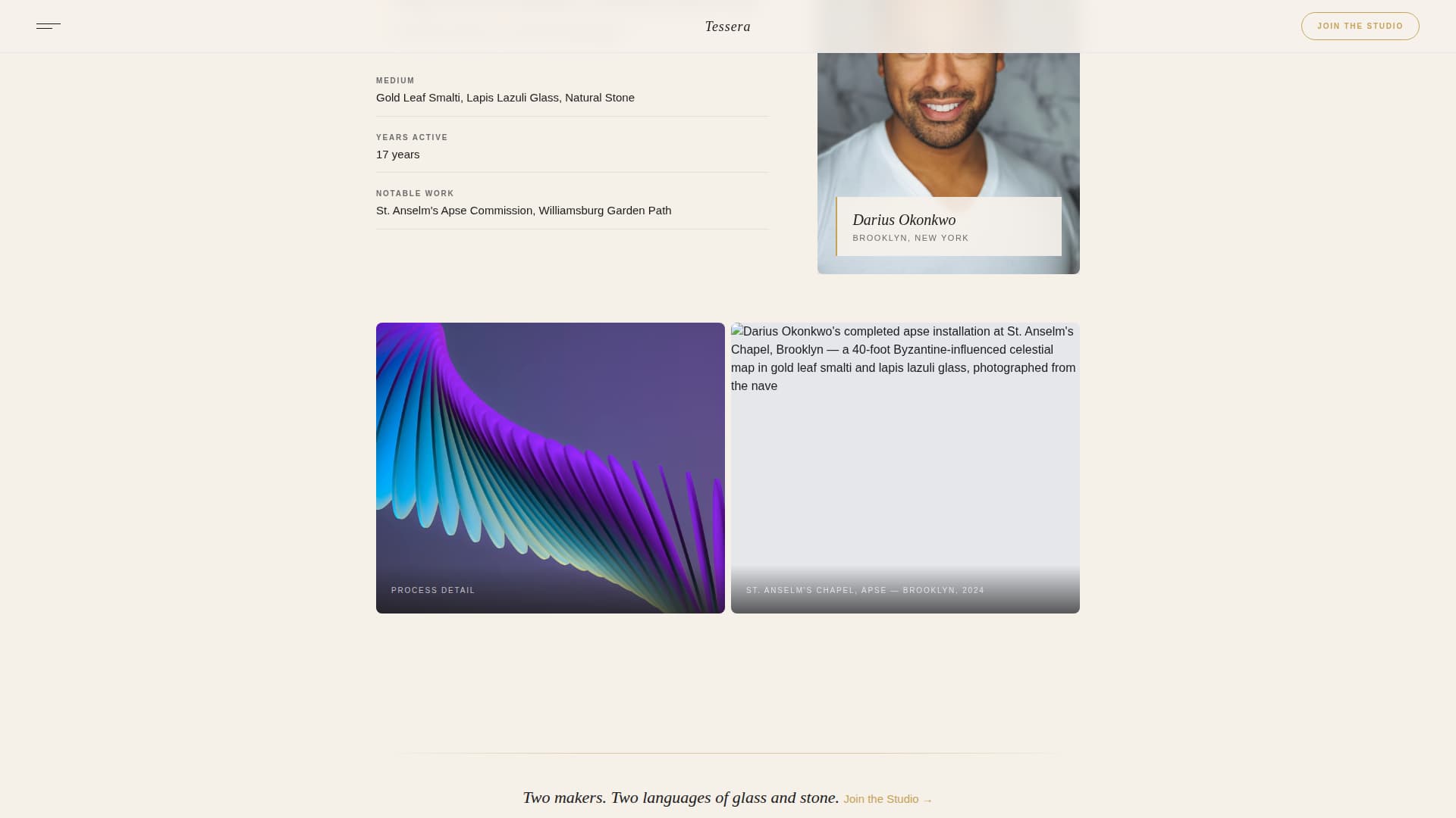 Tessera - Artisan Mosaic Landing Page Template