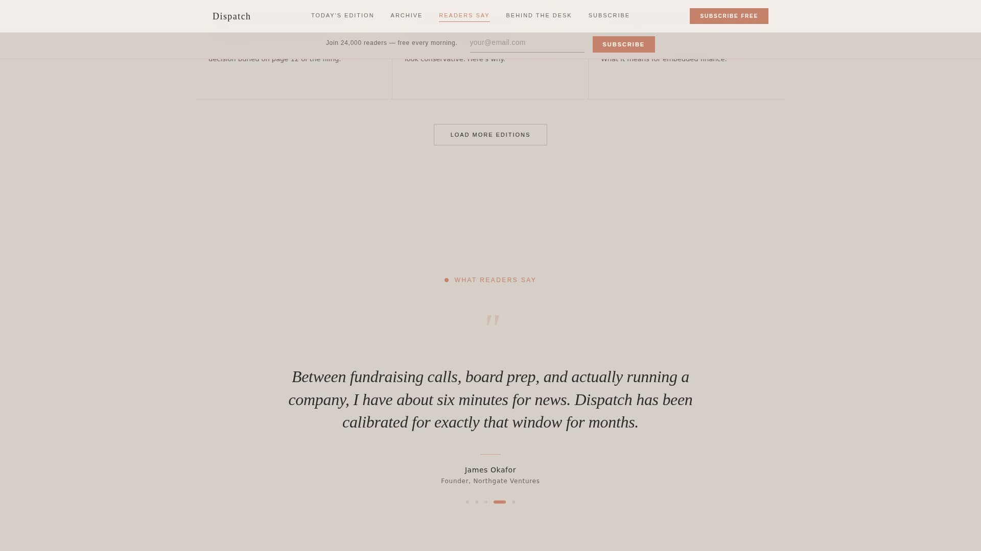 Dispatch — Refined Industry Newsletter Landing Page Template