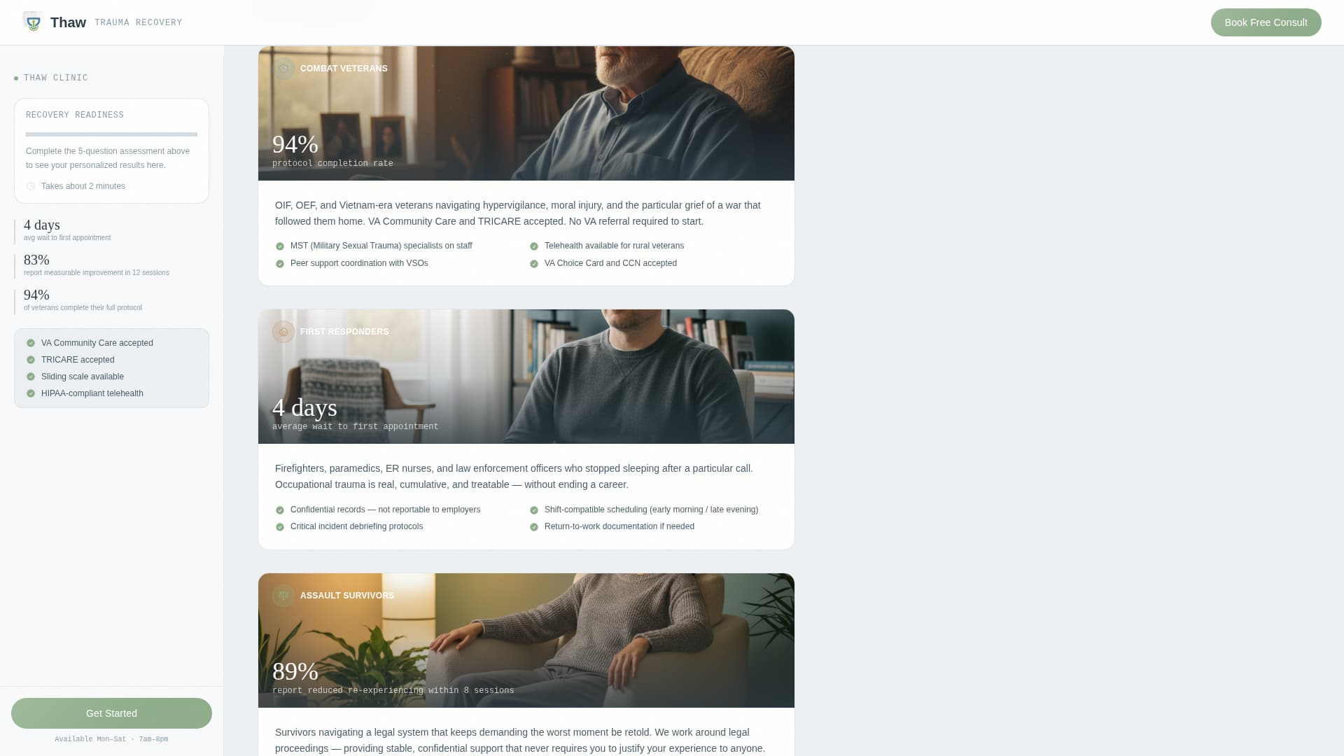 Thaw - Calming PTSD Specialist Landing Page Template