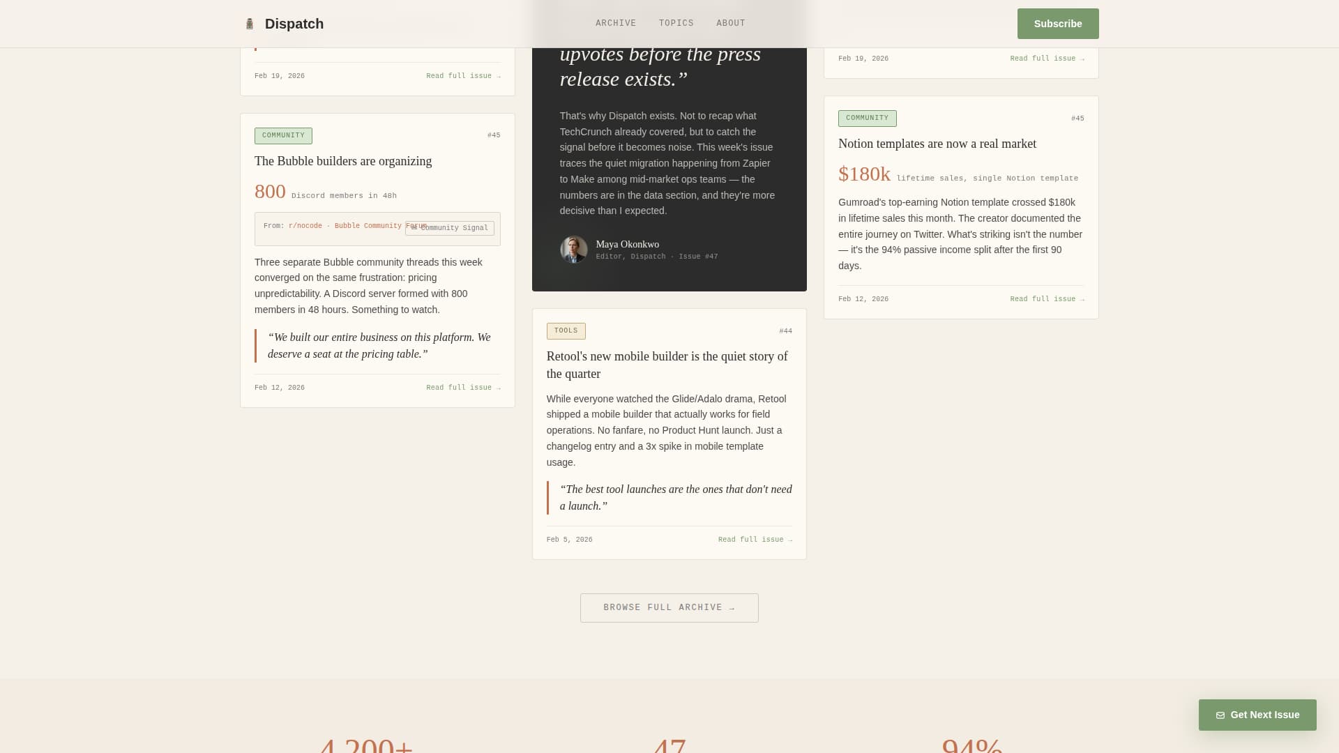 Dispatch — Expert Low-Code Landing Page Template