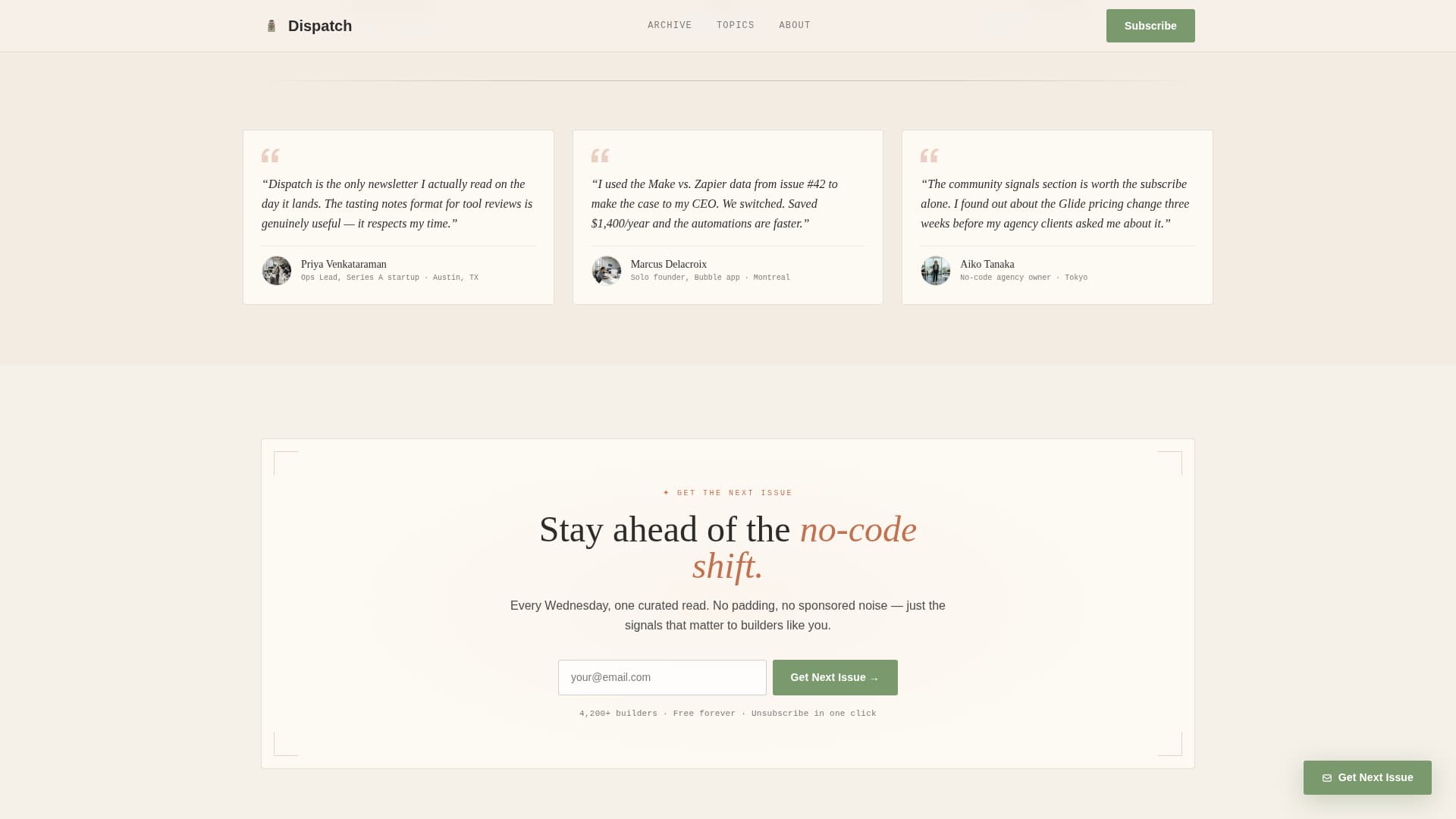 Dispatch — Expert Low-Code Landing Page Template