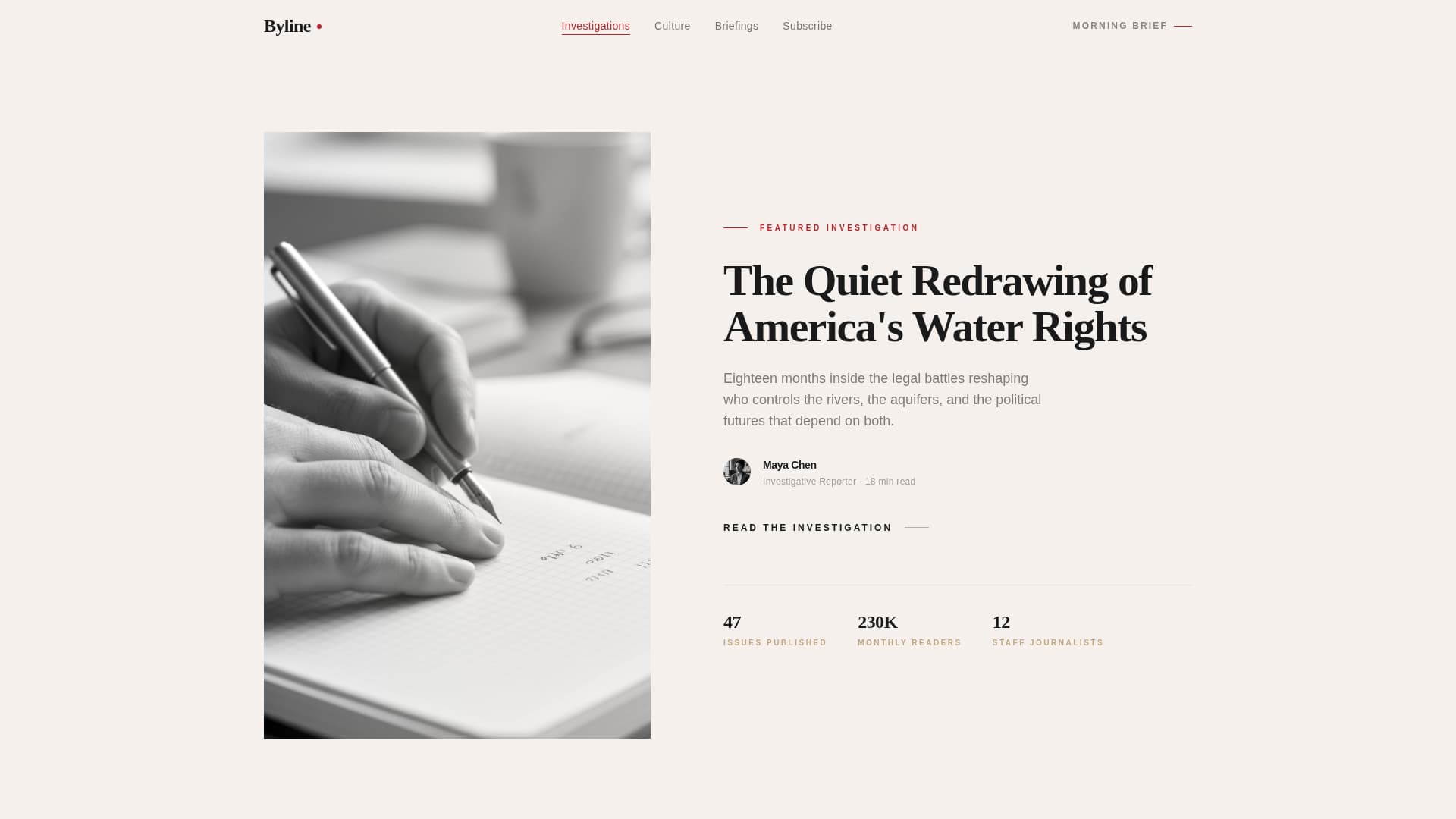Byline - Compelling News Landing Page Template
