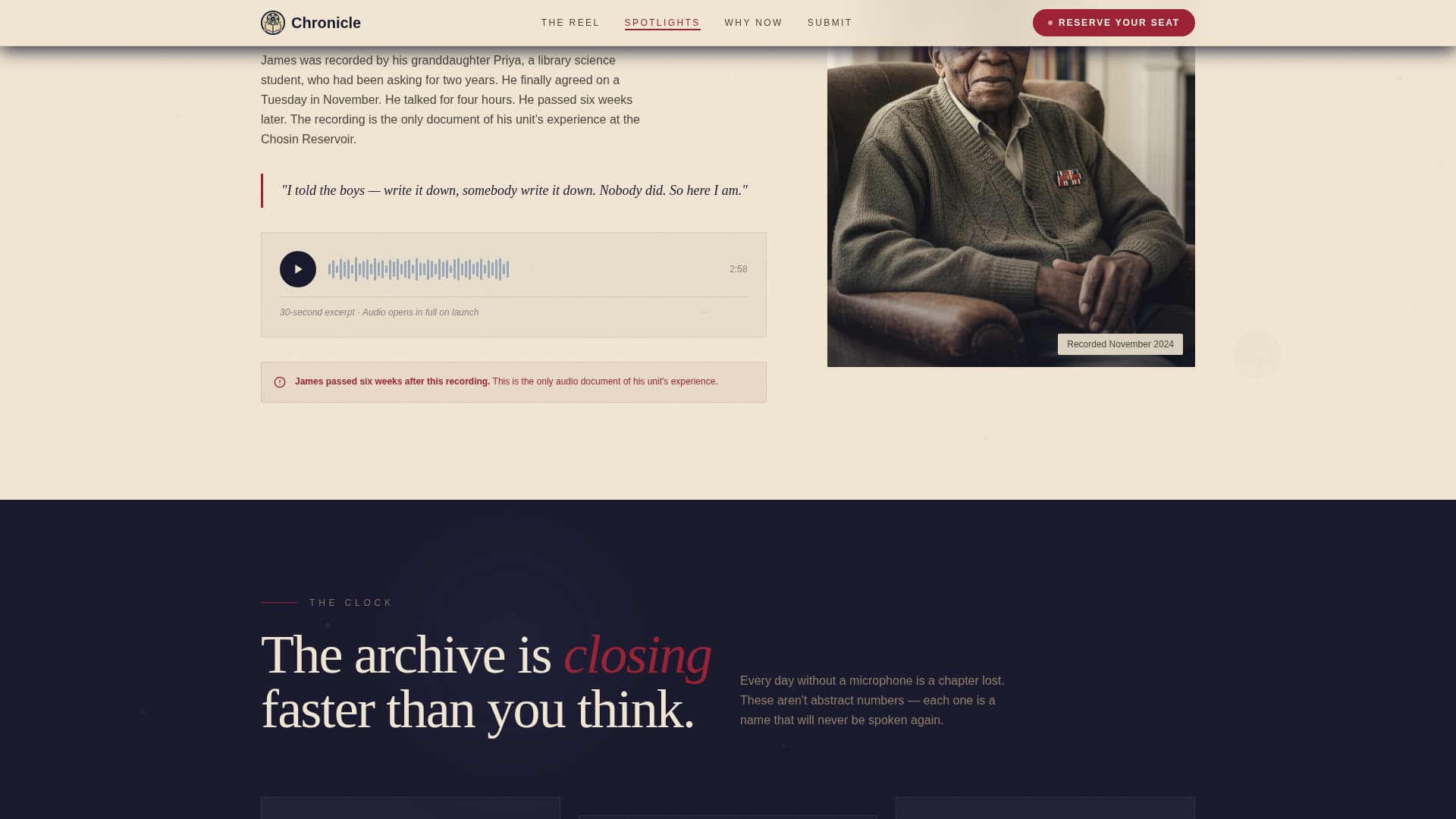 Chronicle - Timeless Oralhistory Landing Page Template