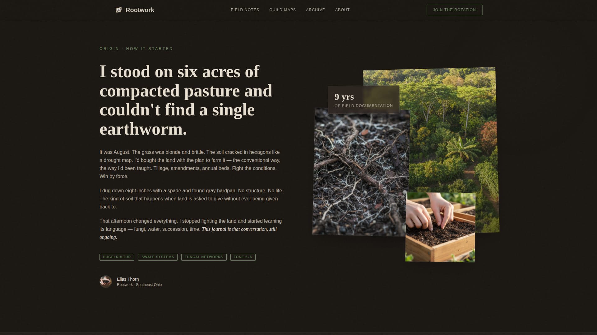 Rootwork - Cinematic Permaculture Landing Page Template
