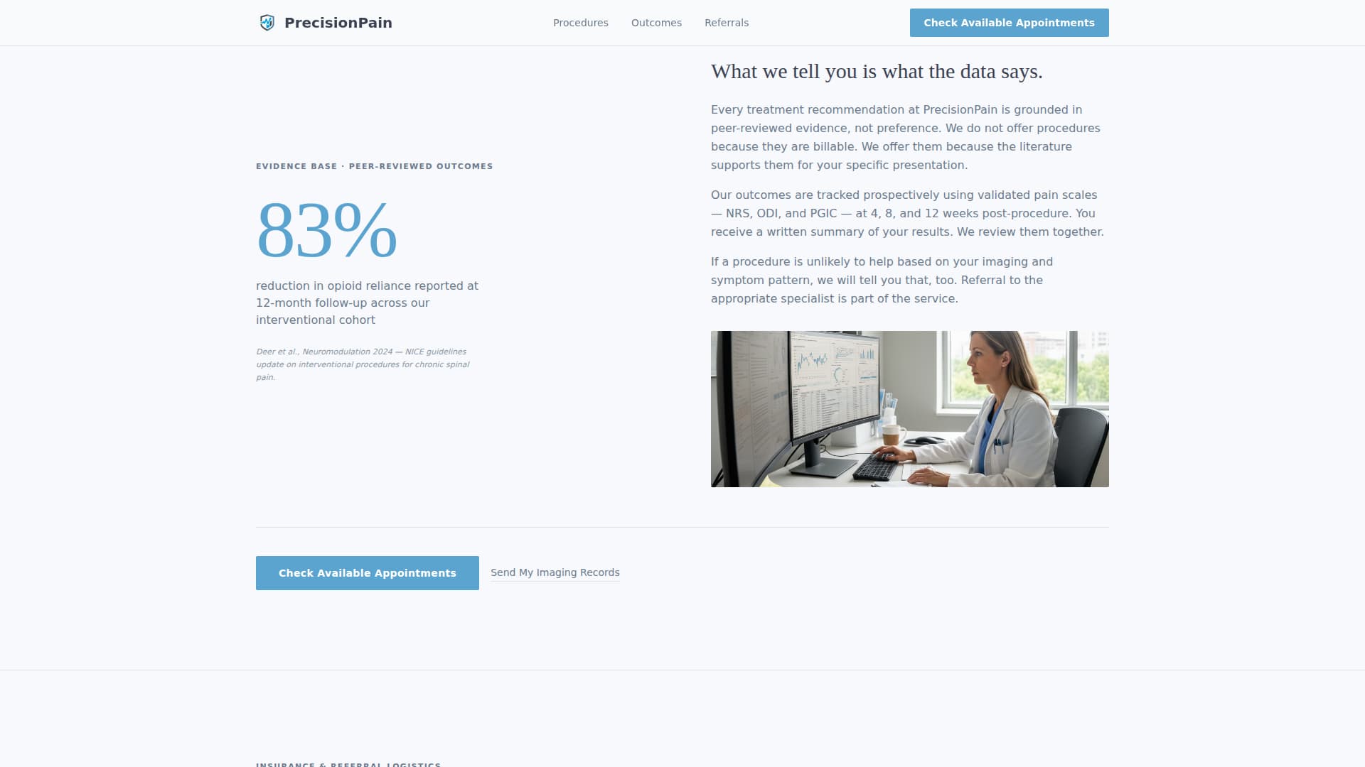 Pain Management Specialist Website Template with Patient Testimonials