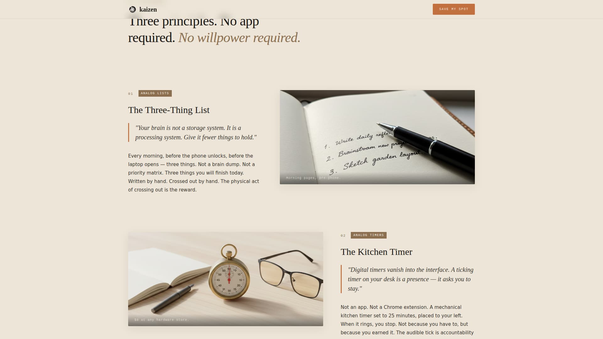 Kaizen - Mindful Productivity Landing Page Template