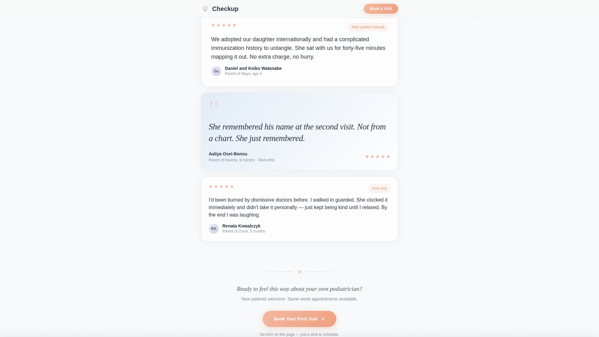 Checkup - Trusted Pediatrician Landing Page Template