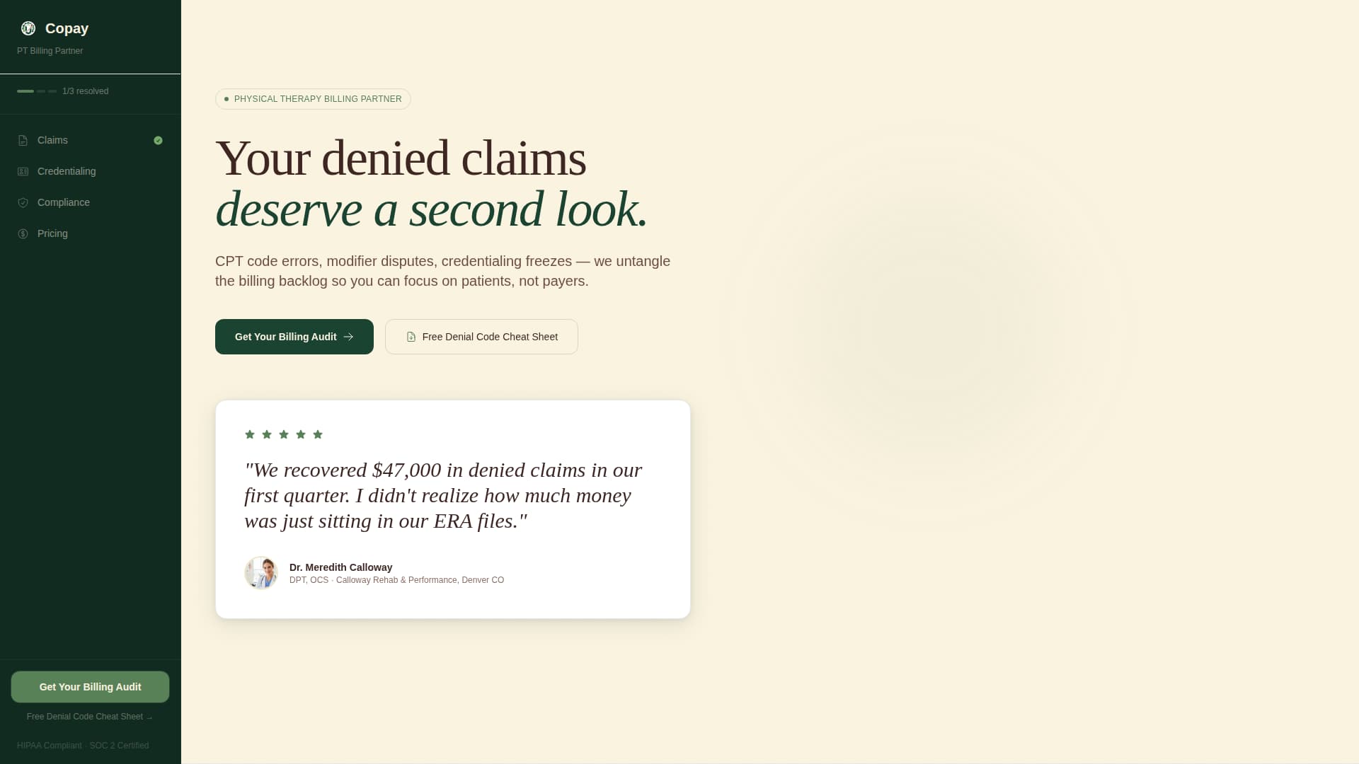 Copay - Precision PT Billing Landing Page Template