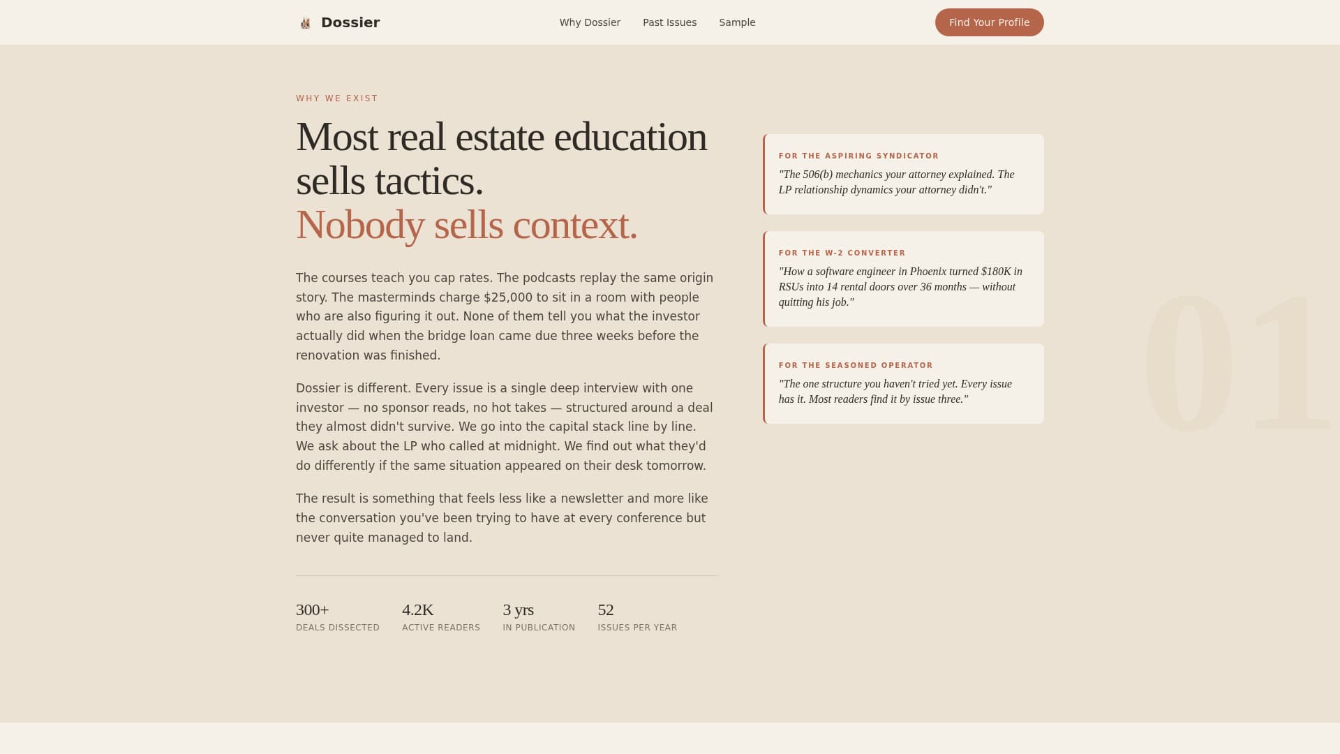 Dossier - Authoritative Real Estate Investing Landing Page Template
