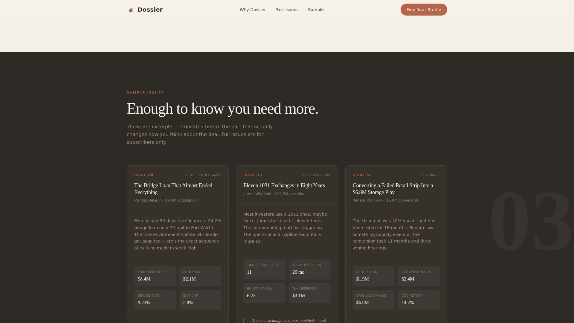Dossier - Authoritative Real Estate Investing Landing Page Template