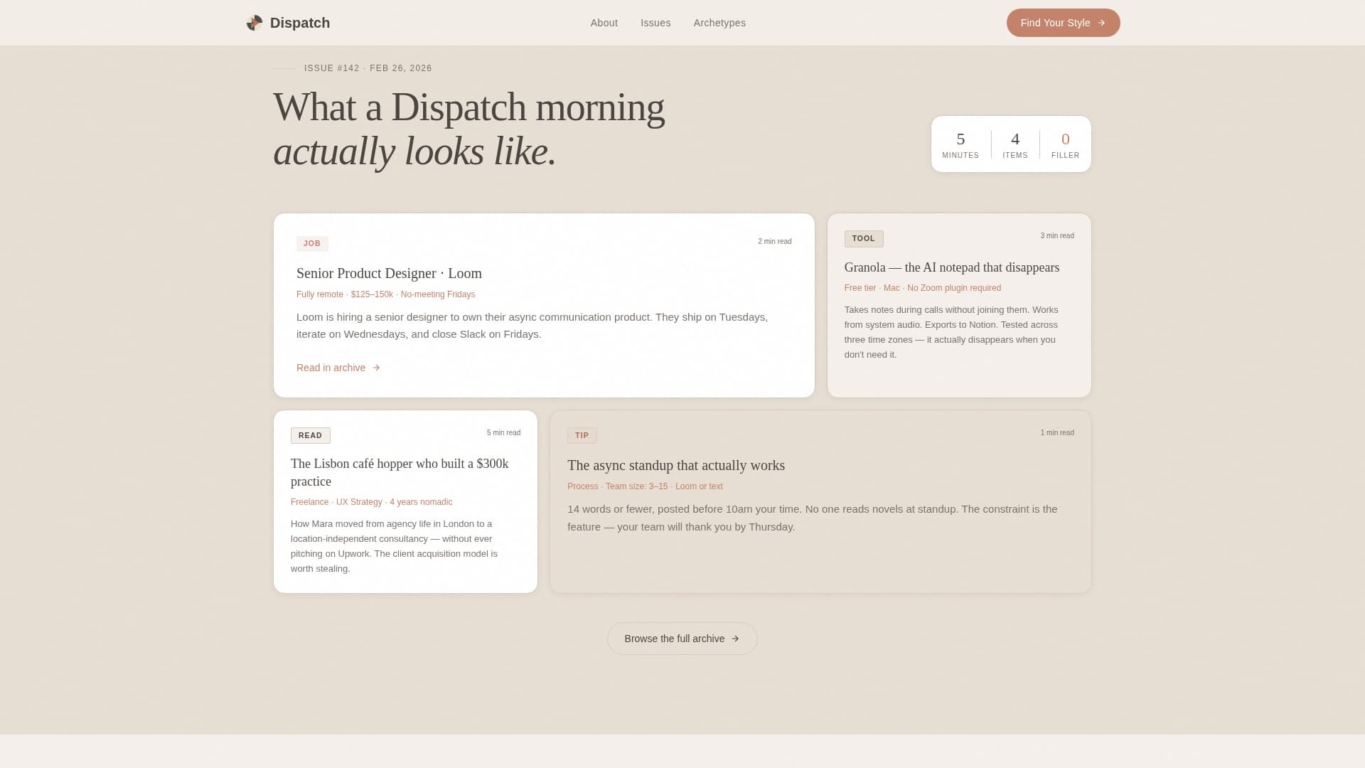 Dispatch - Curated Remote Work Landing Page Template