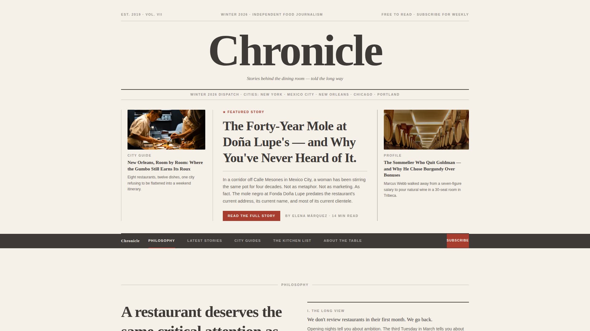 Chronicle - Compelling Restaurant Review Landing Page Template