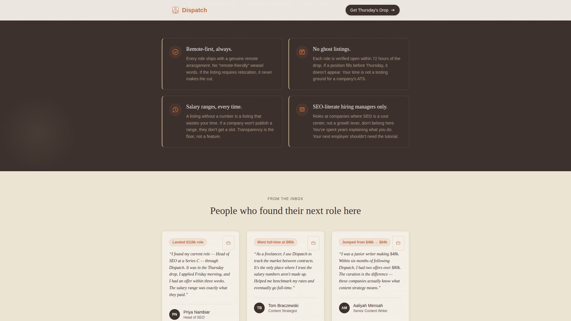 Dispatch - Curated SEO Jobs Landing Page Template