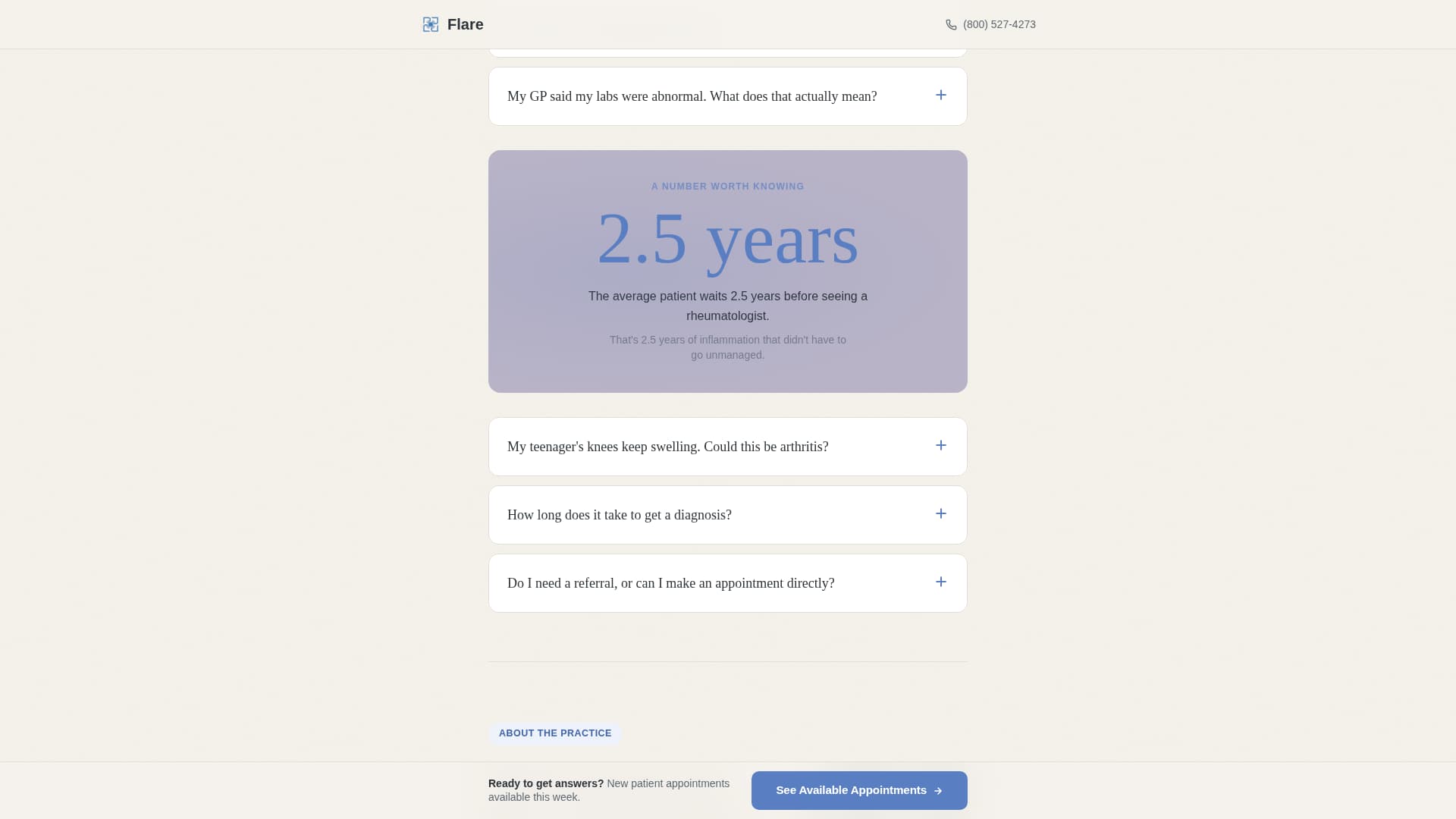 Rheumatologist Practice Website Template with Symptom Estimator