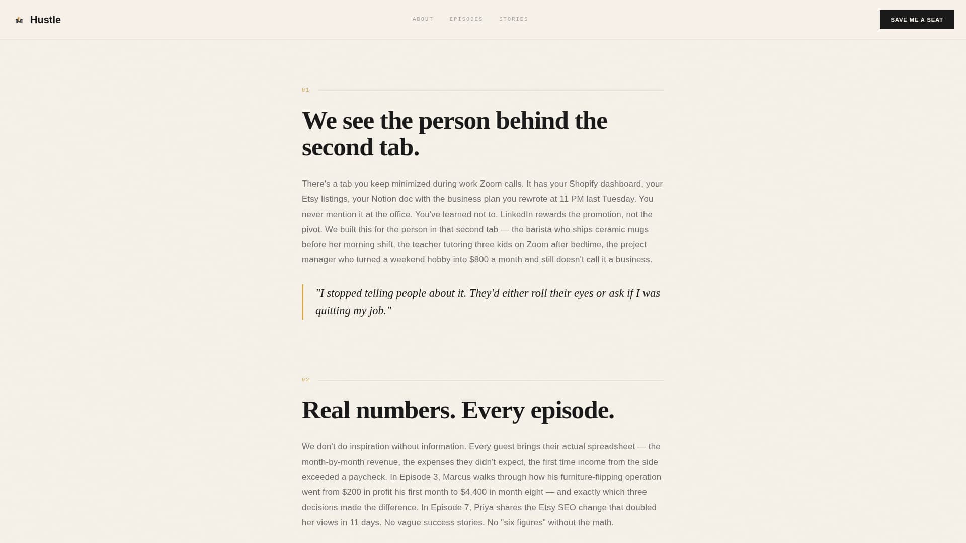 Hustle - Authentic Side Hustle Landing Page Template