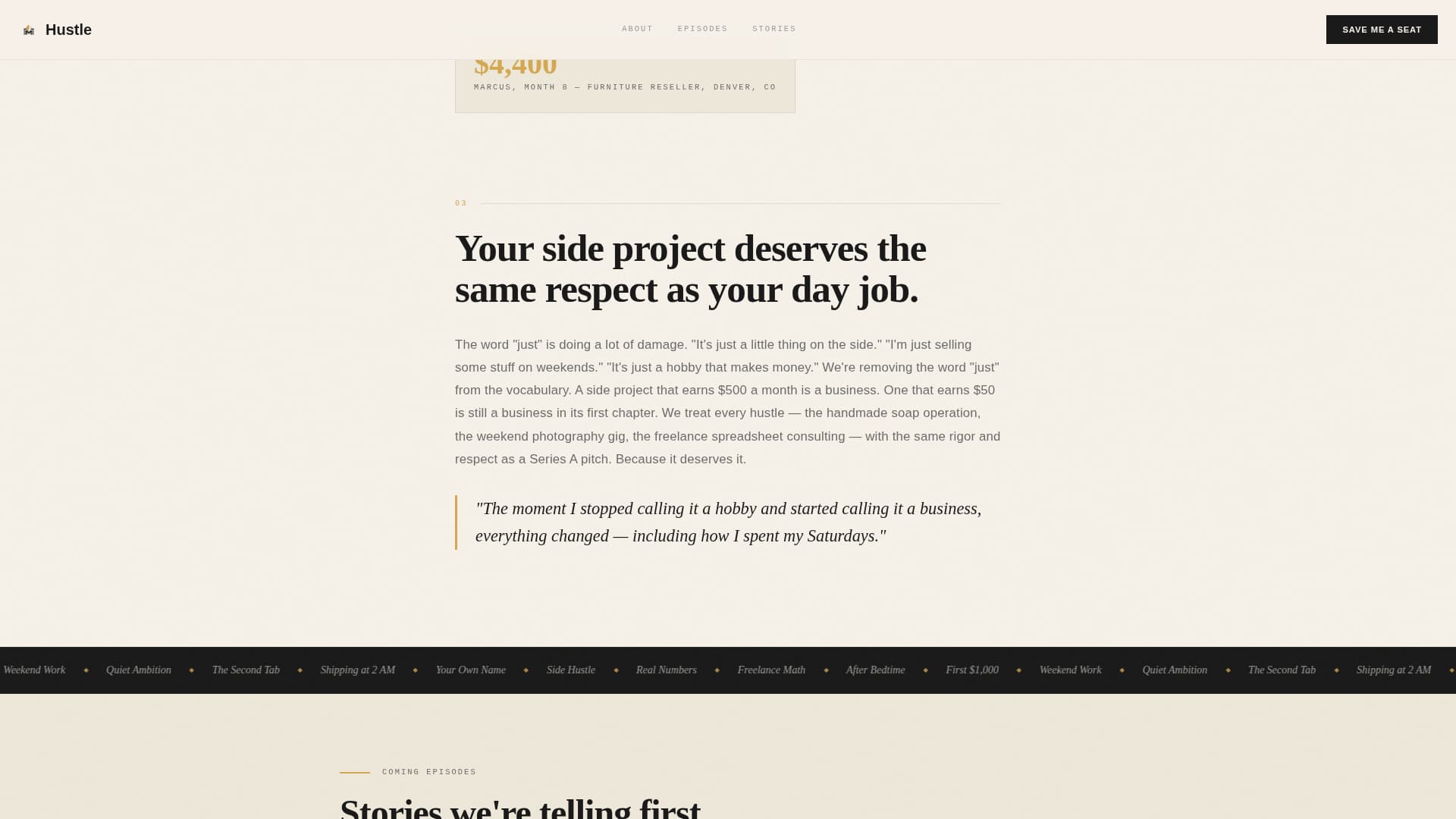 Hustle - Authentic Side Hustle Landing Page Template