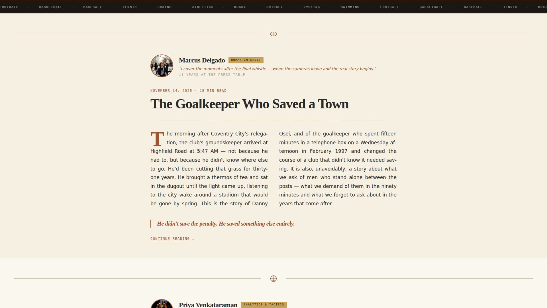 Sports Blog & Media Specialist Blog Website Template
