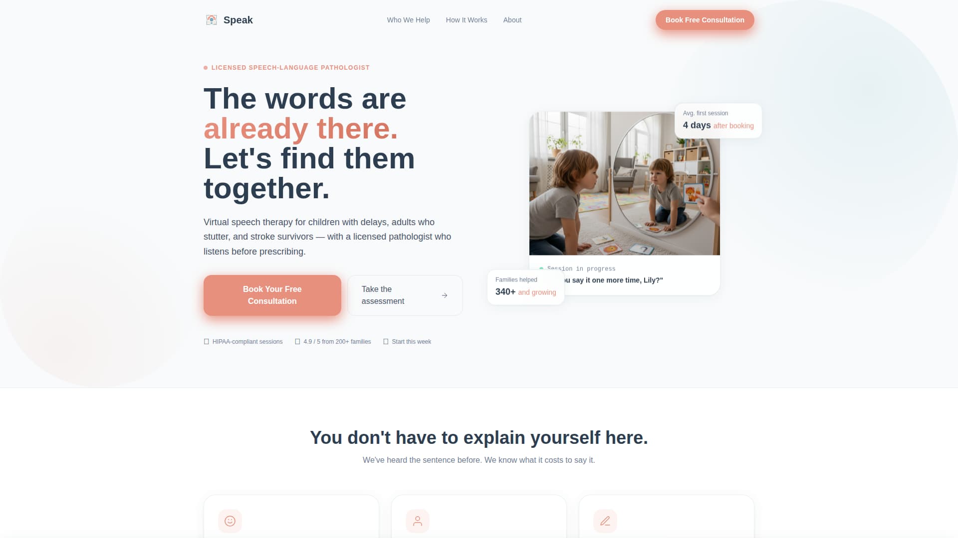 Speak - Compassionate Speechpathologist Landing Page Template