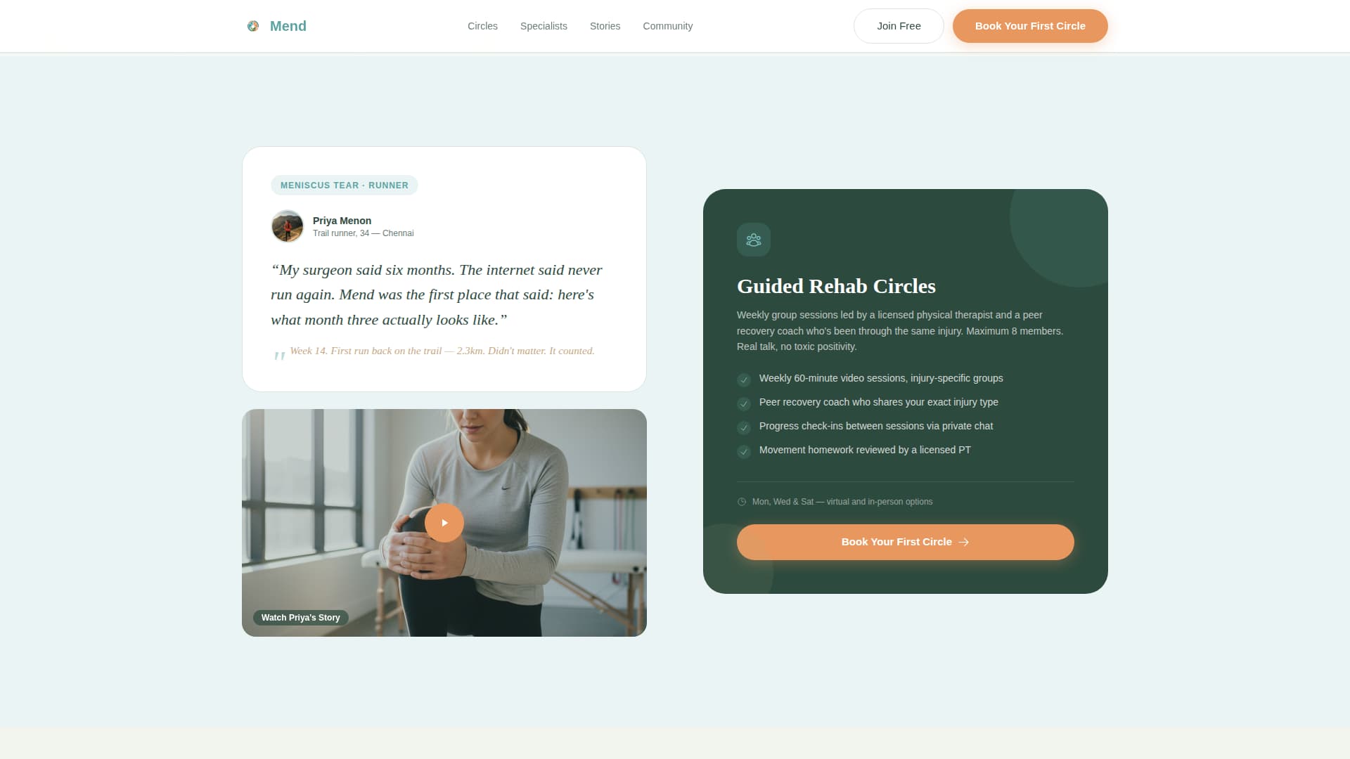 Mend - Healing Sportsmedicine Landing Page Template
