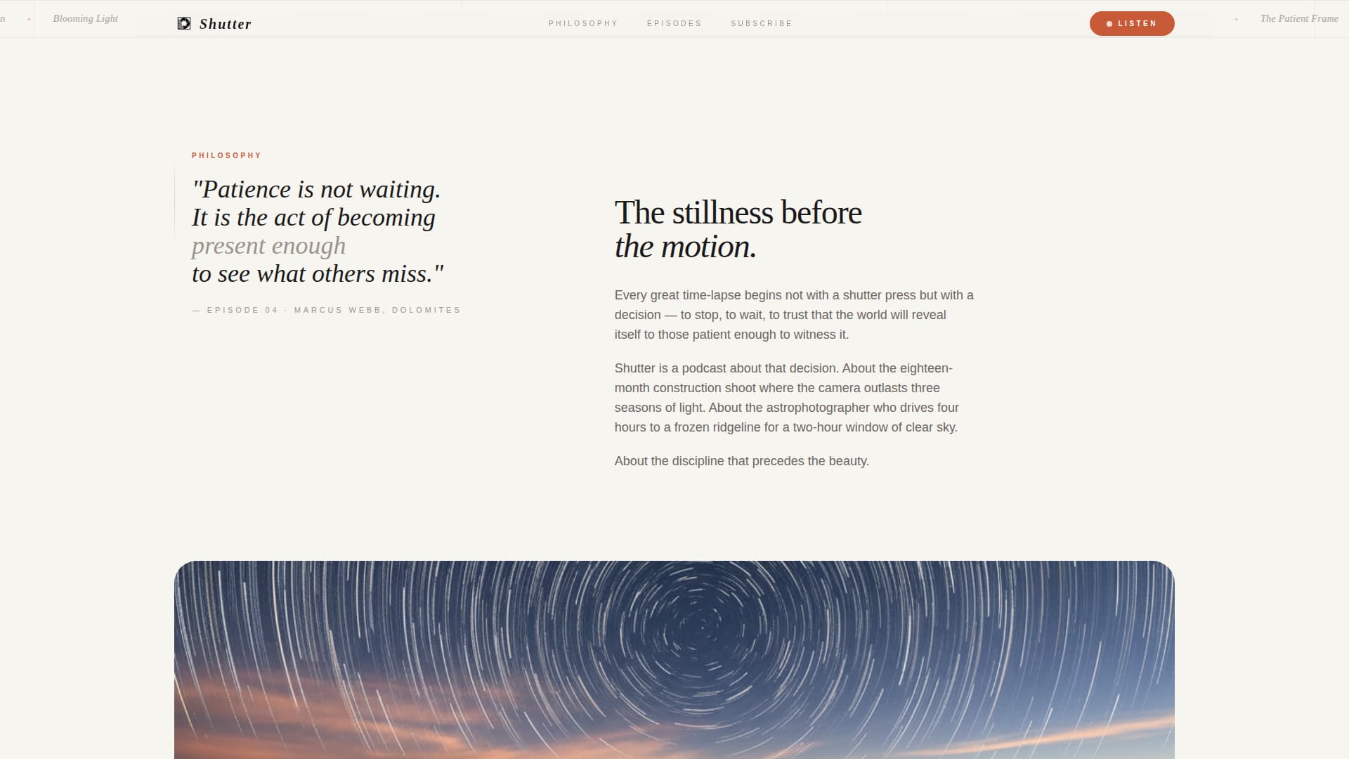 Time-Lapse Photography Content Specialist Blog Website Template