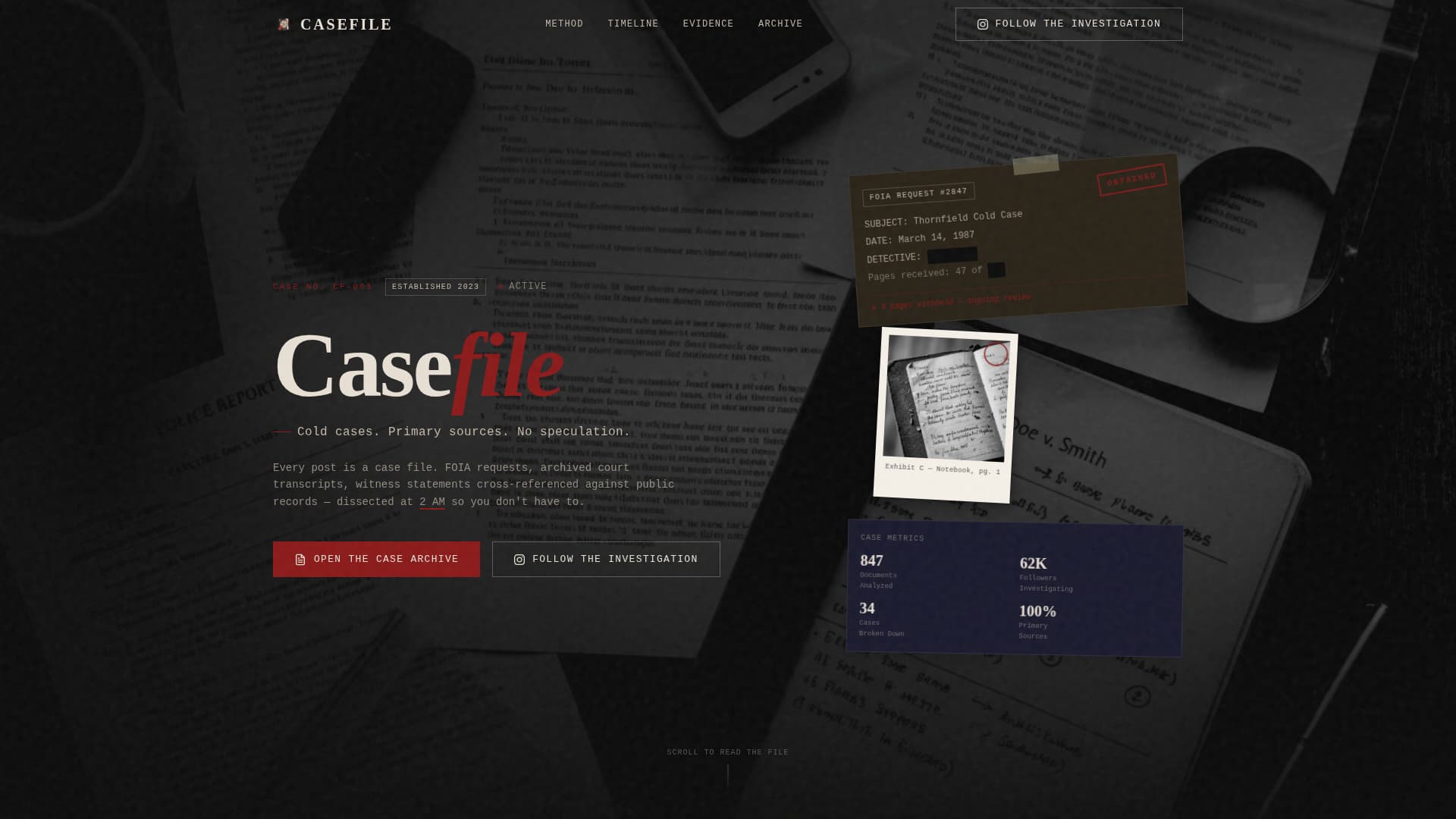 Casefile - Compelling Truecrime Landing Page Template