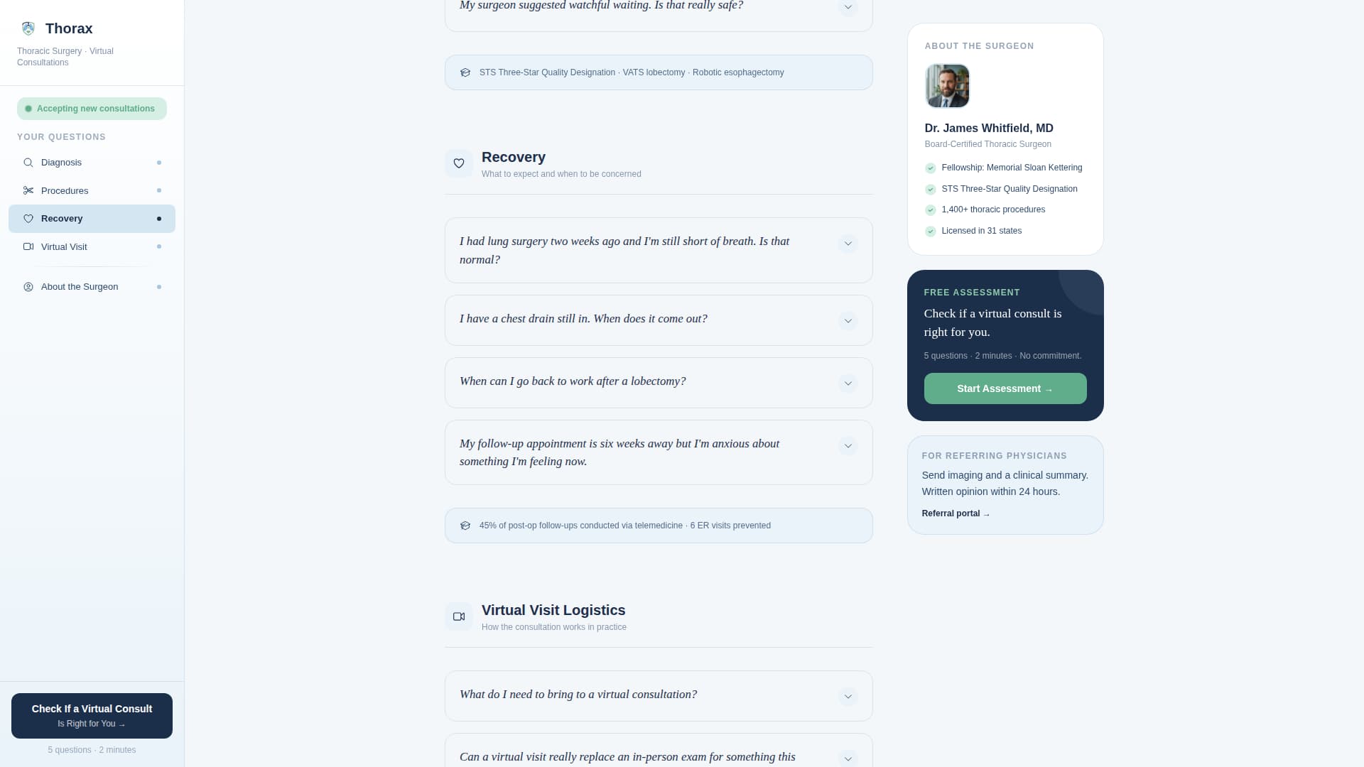 Thoracic Surgeon Booking Website Template