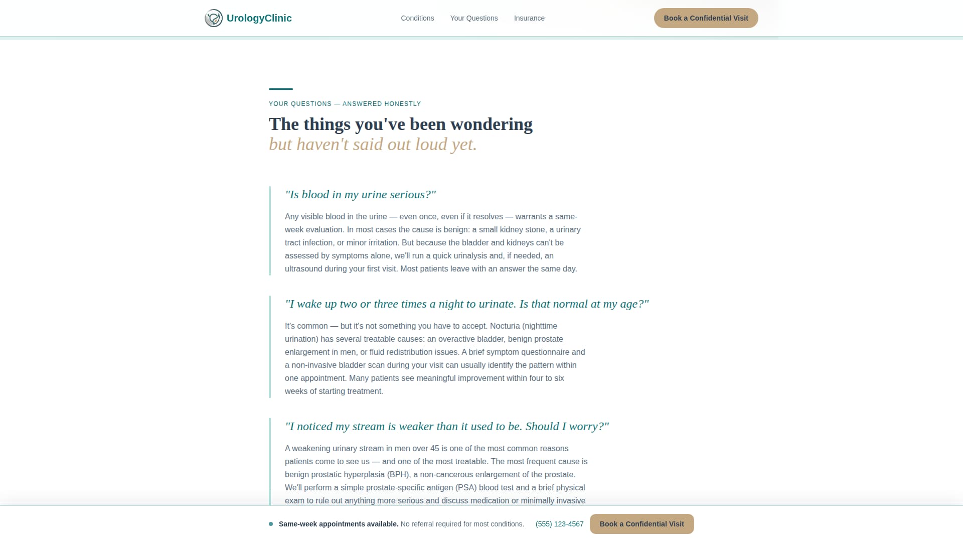 Urology - Confidential Appointment Landing Page Template