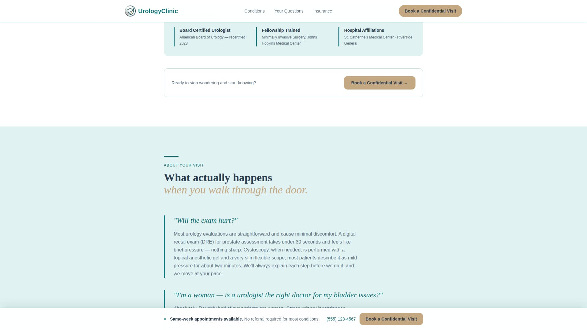 Urology - Confidential Appointment Landing Page Template