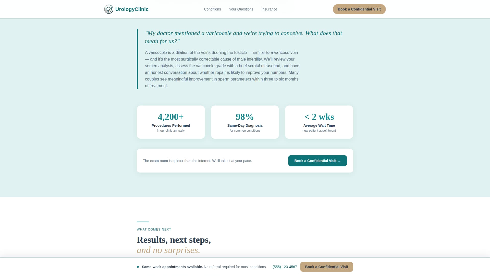 Urology - Confidential Appointment Landing Page Template