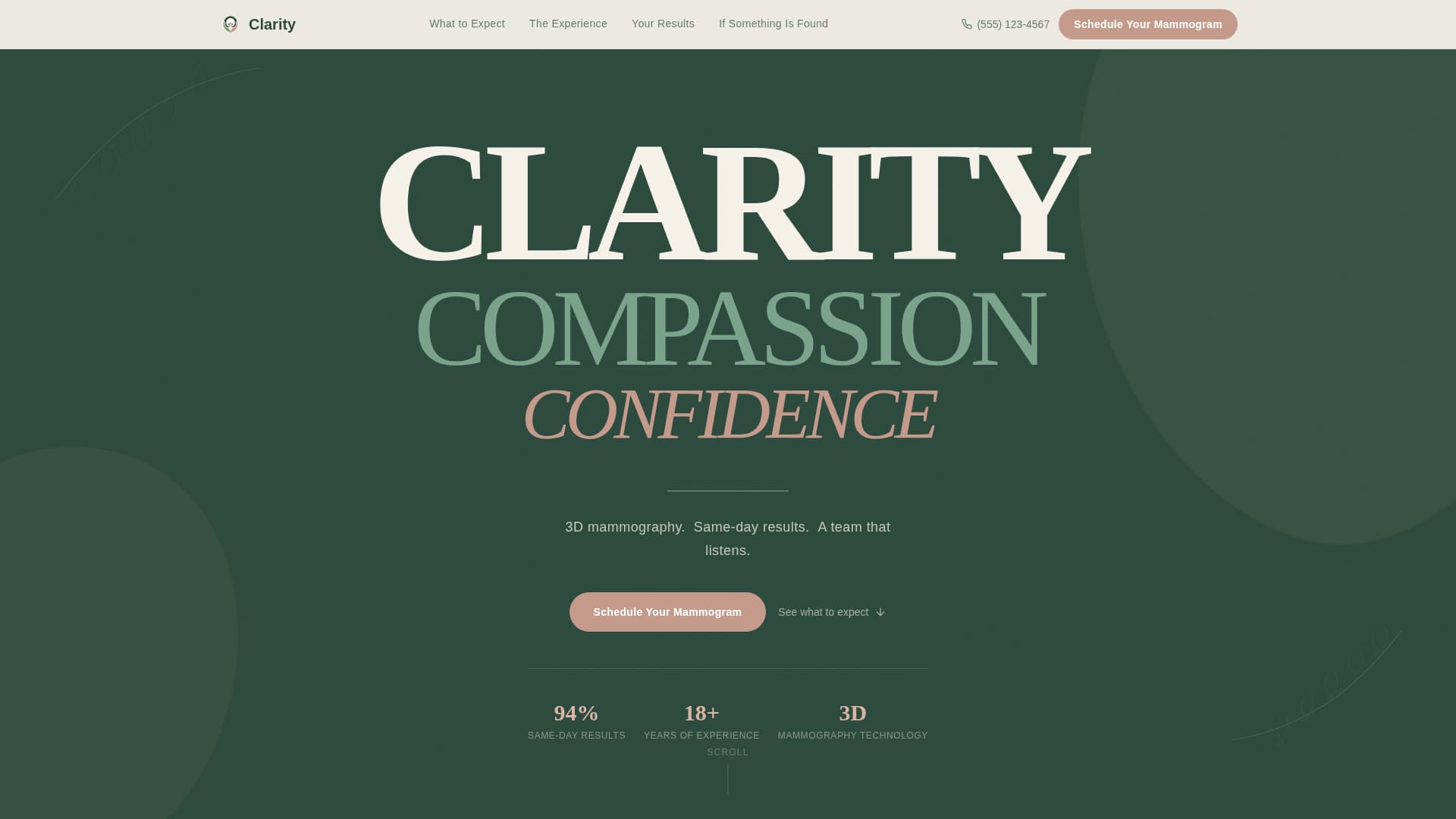Clarity - Compassionate Mammography Landing Page Template