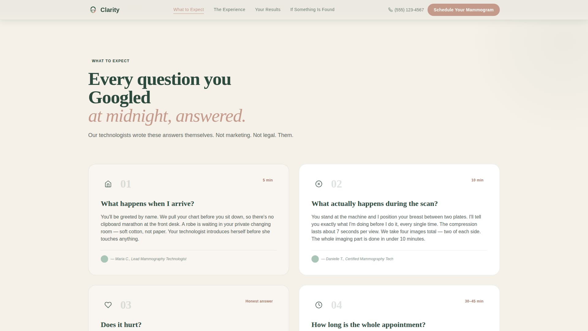 Clarity - Compassionate Mammography Landing Page Template