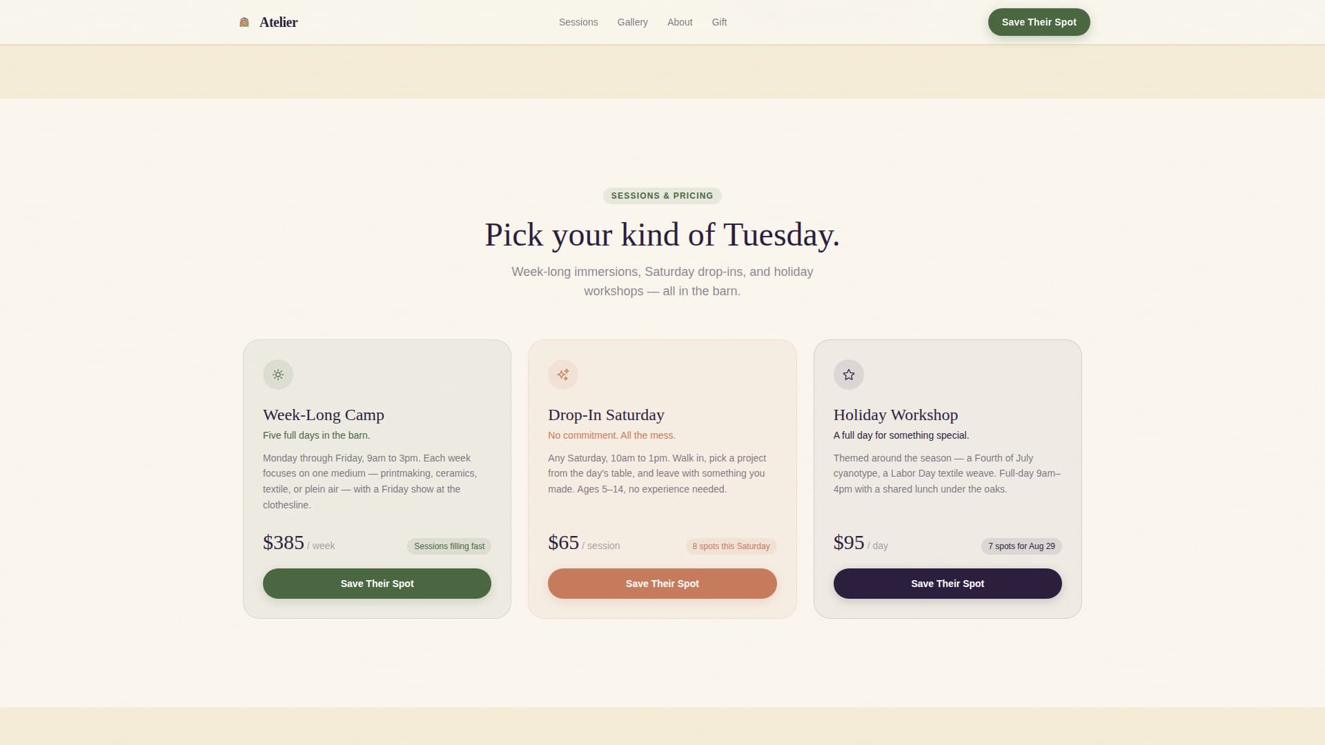 Atelier - Enchanting Artcamp Landing Page Template