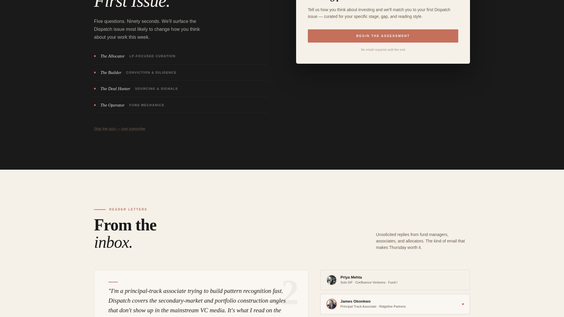 Dispatch - Authoritative Venture Capital Landing Page Template