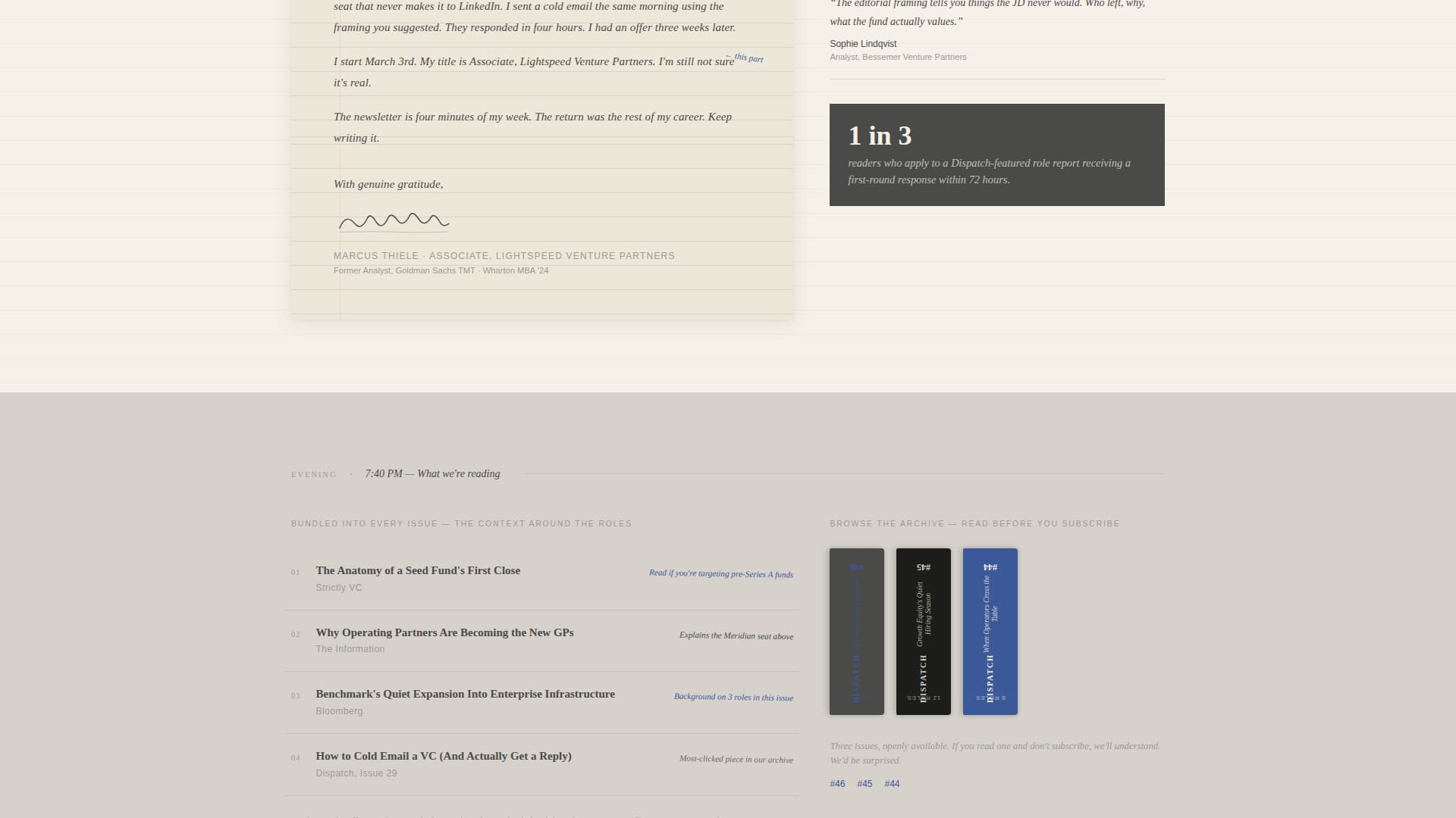 Dispatch - Curated Venturecapital Landing Page Template