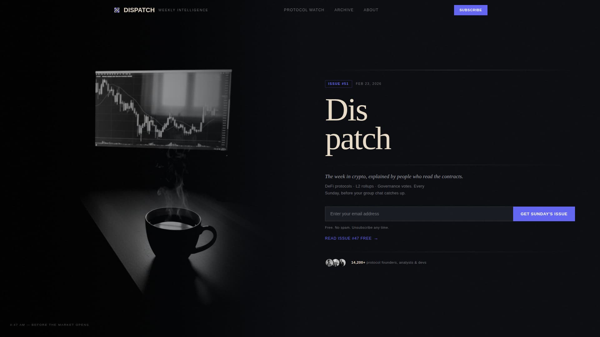 Dispatch - Authoritative Crypto Landing Page Template