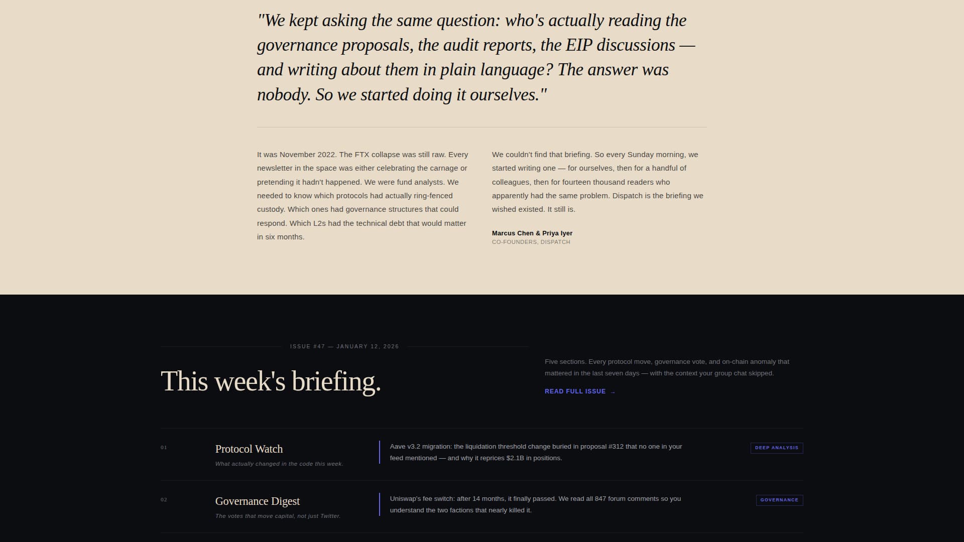 Dispatch - Authoritative Crypto Landing Page Template