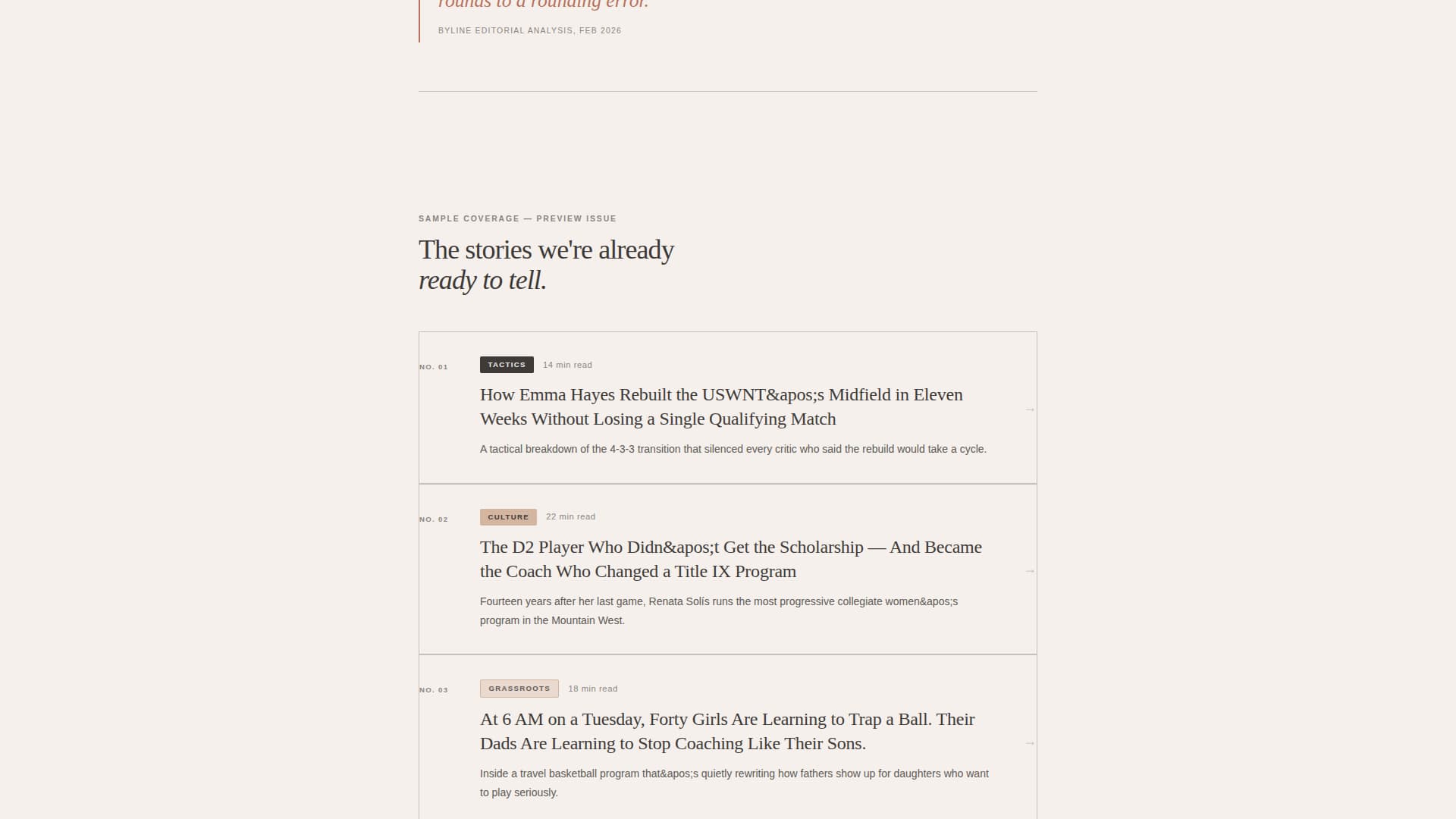Byline - Editorial Womenssports Landing Page Template