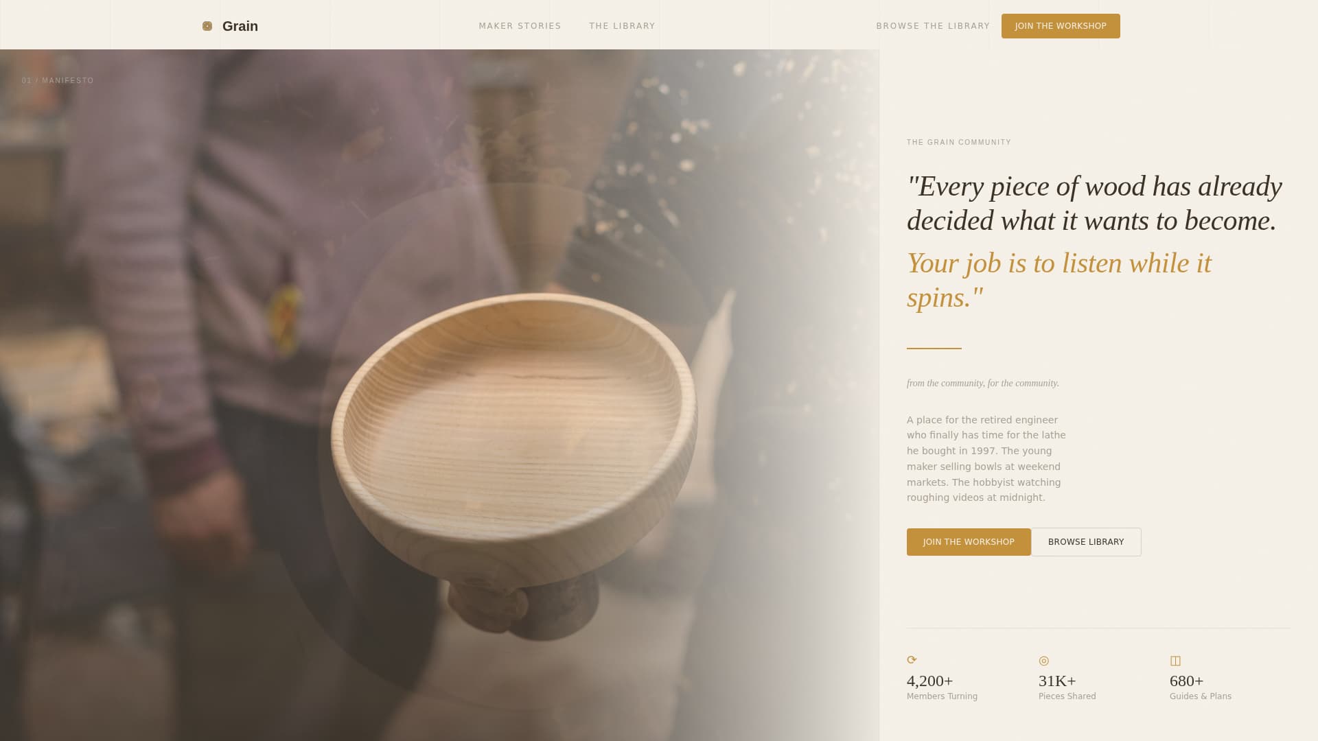 Grain - Artisan Woodturning Landing Page Template