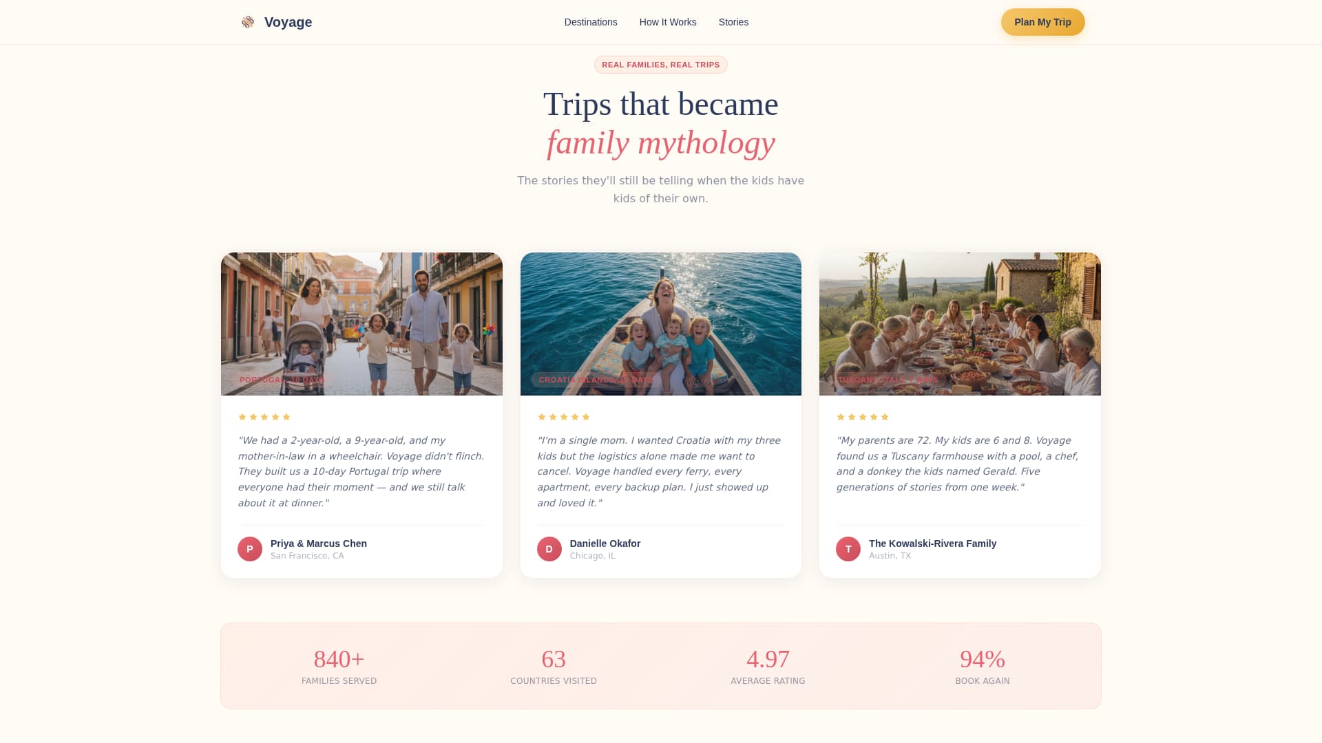 Voyage - Heartwarming Family Travel Landing Page Template