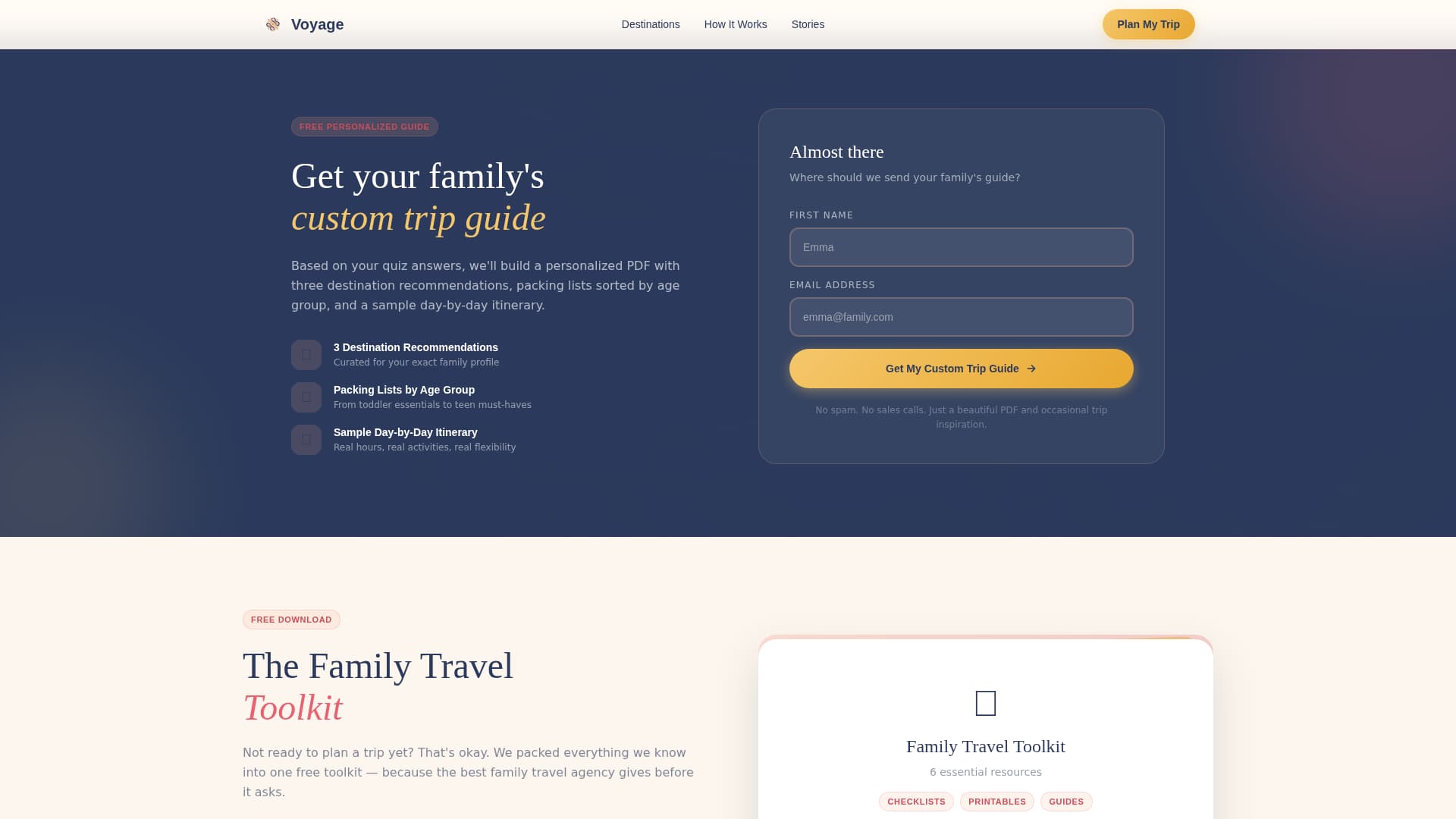 Voyage - Heartwarming Family Travel Landing Page Template