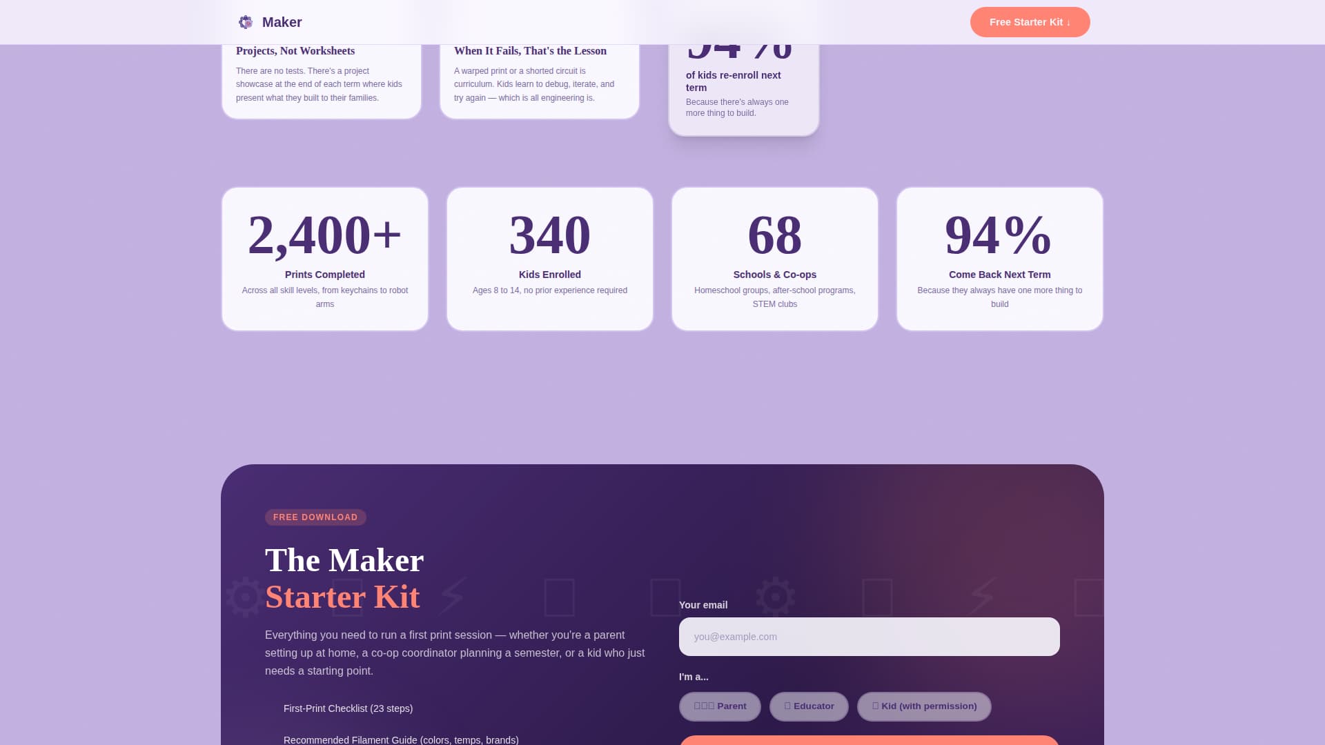 Maker - Playful STEM Landing Page Template