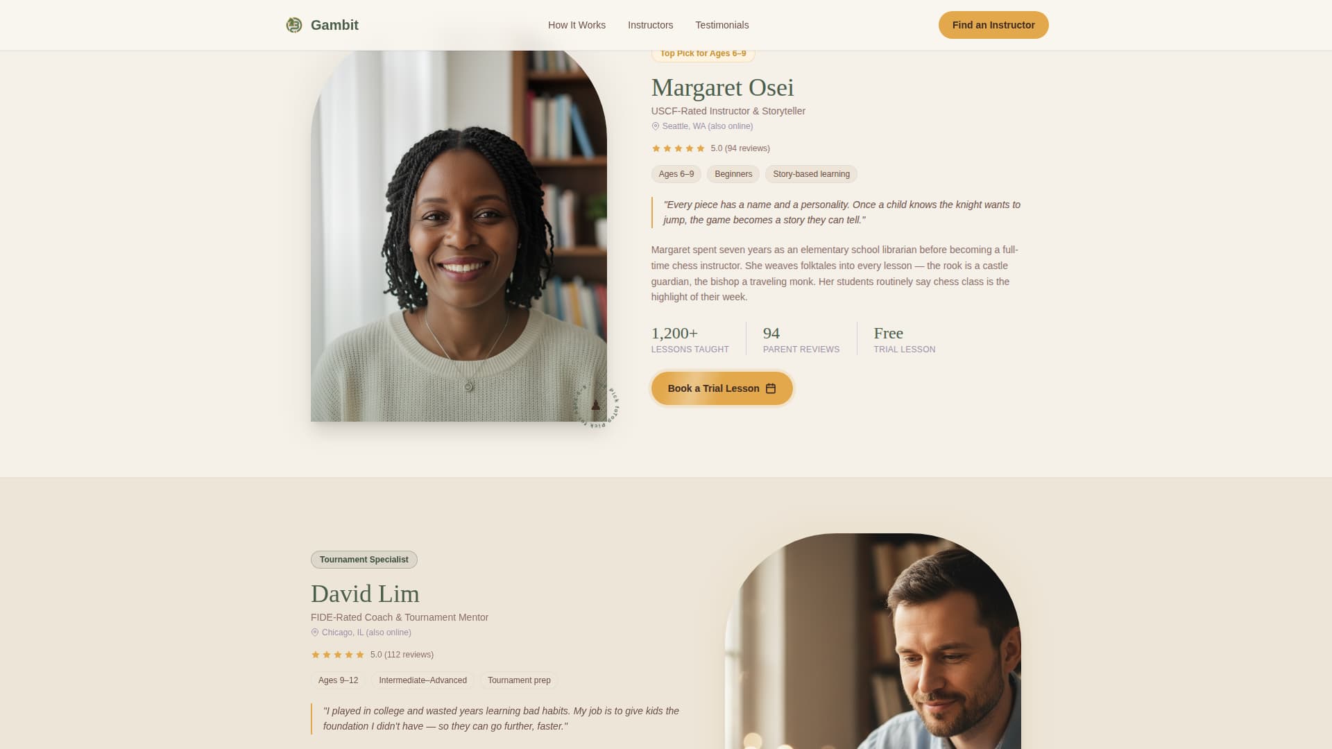 Gambit - Trusted Chess Instructor Landing Page Template