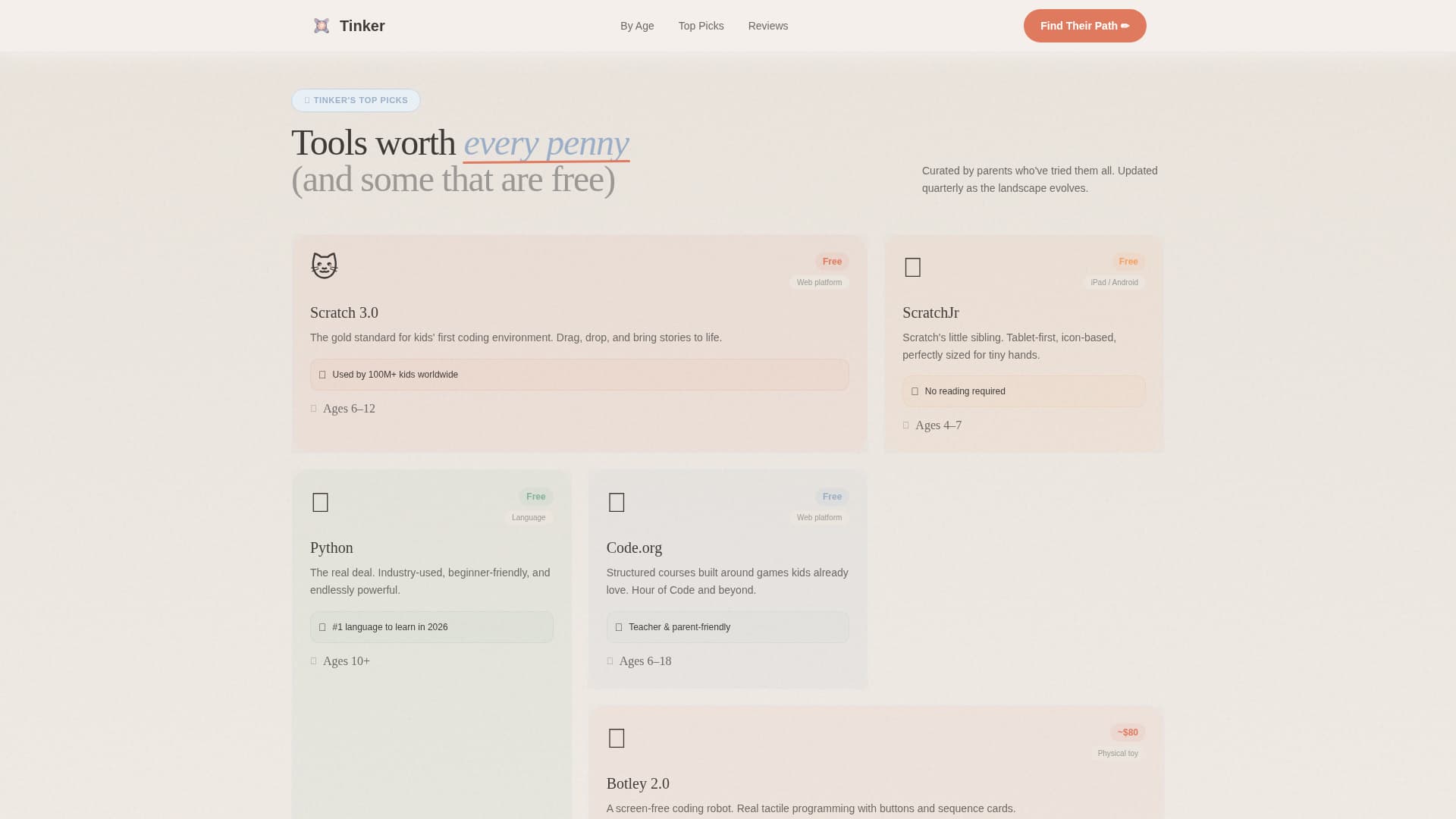 Tinker - Whimsical Kids Coding Landing Page Template