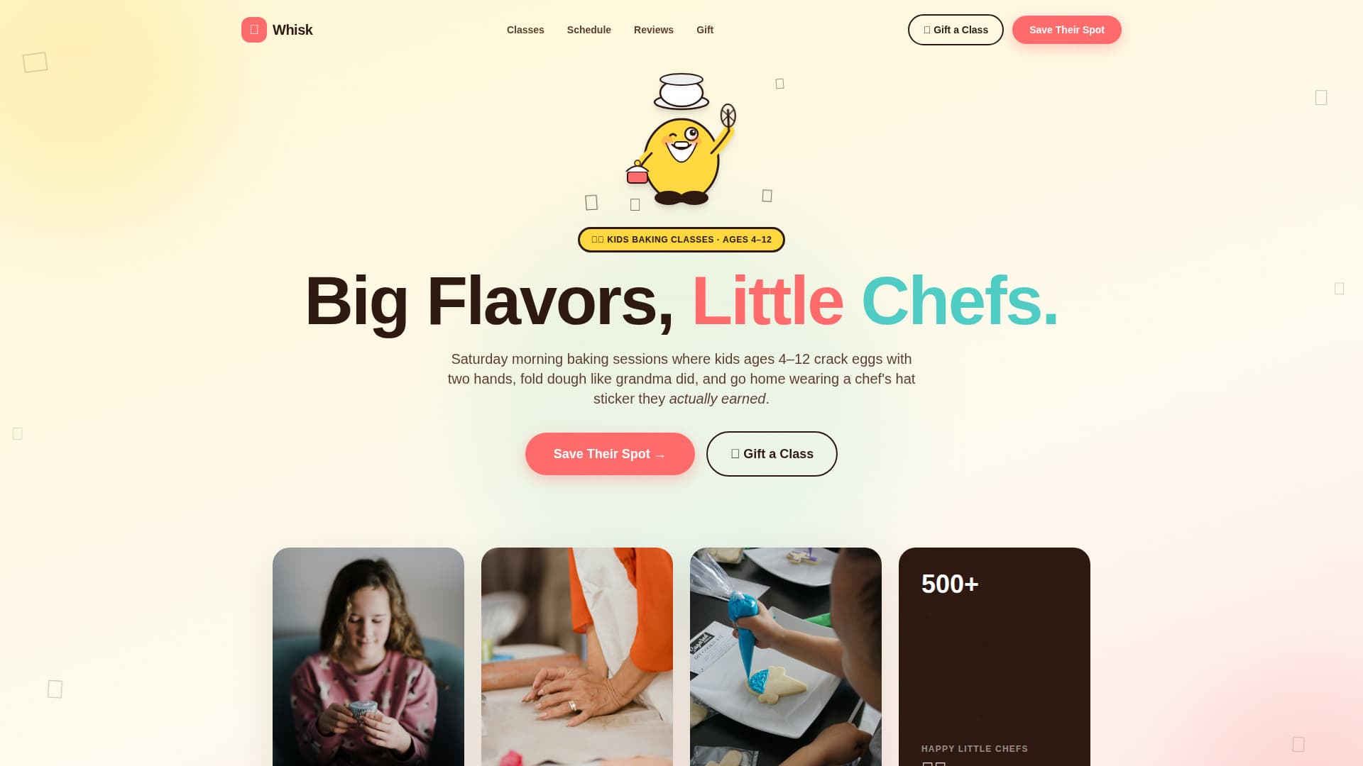 Whisk - Delightful Kids Cooking Landing Page Template