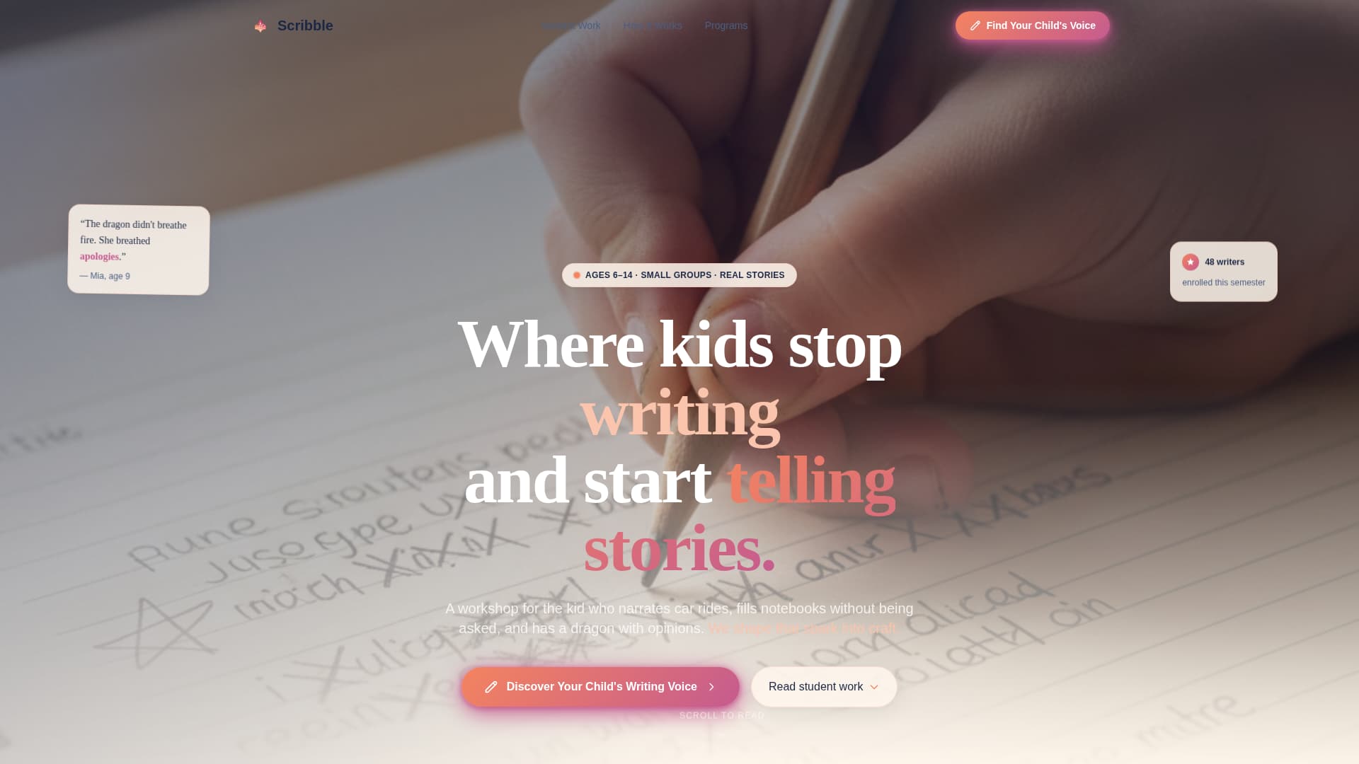 Scribble - Inspiring Kidswriting Landing Page Template