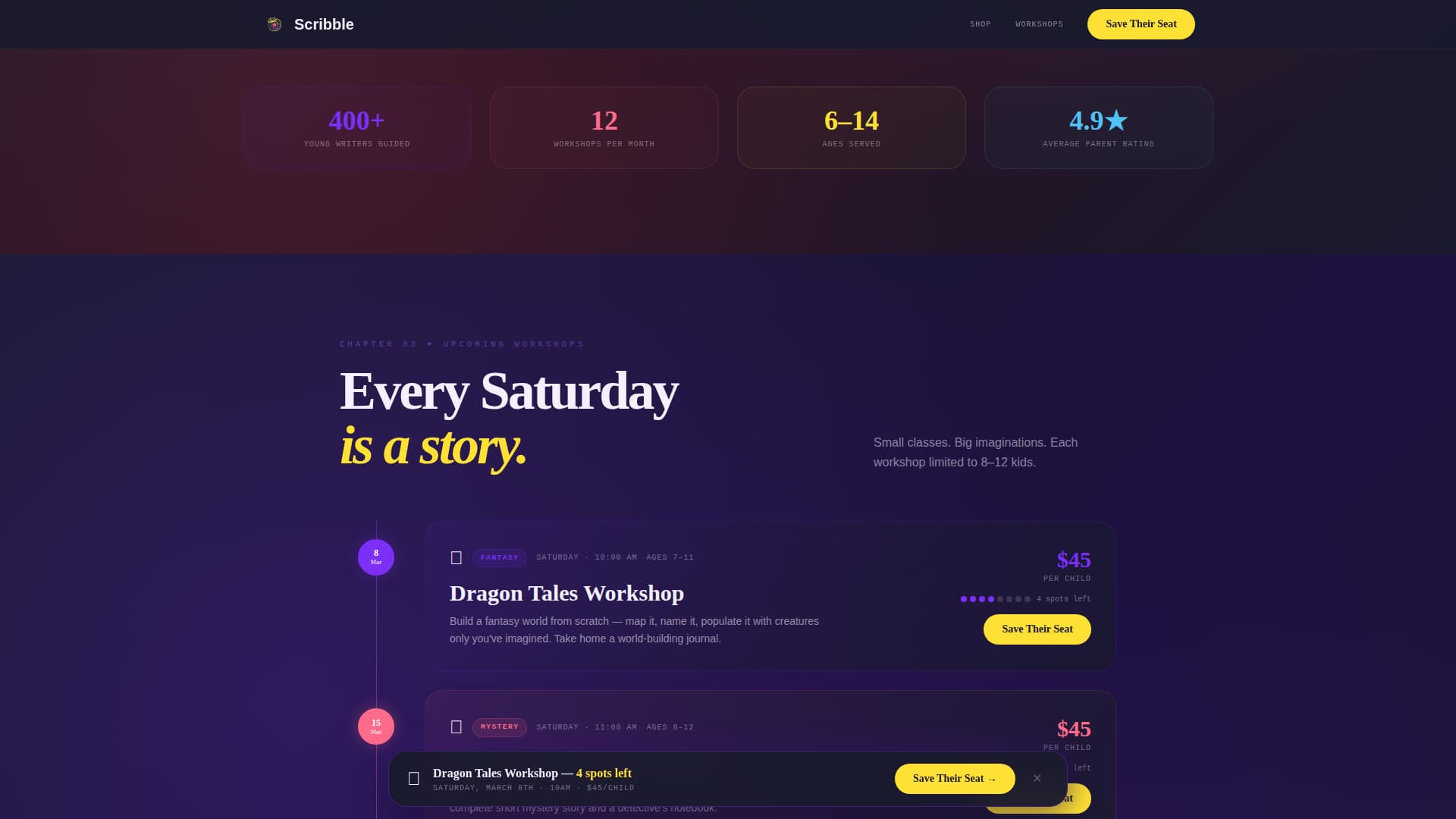 Scribble - Imaginative Writing Landing Page Template
